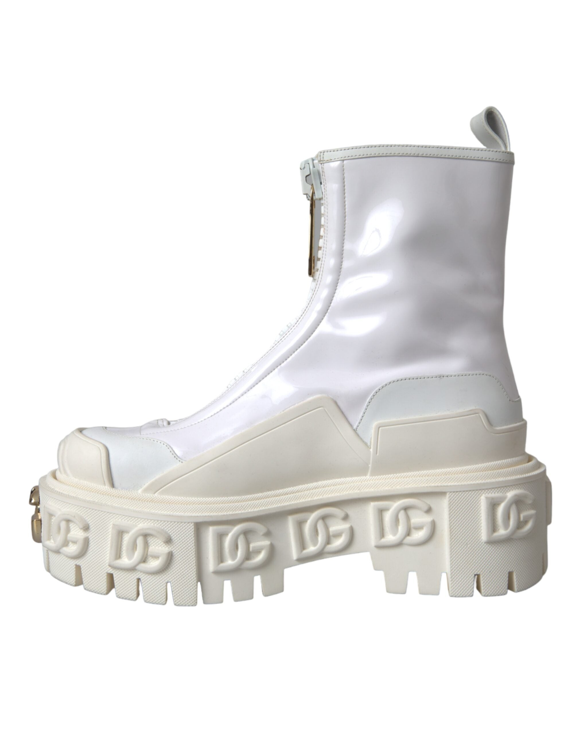 Dolce & Gabbana White Leather Rubber Logo Ankle Boots Women's Shoes (Pre-Owned)