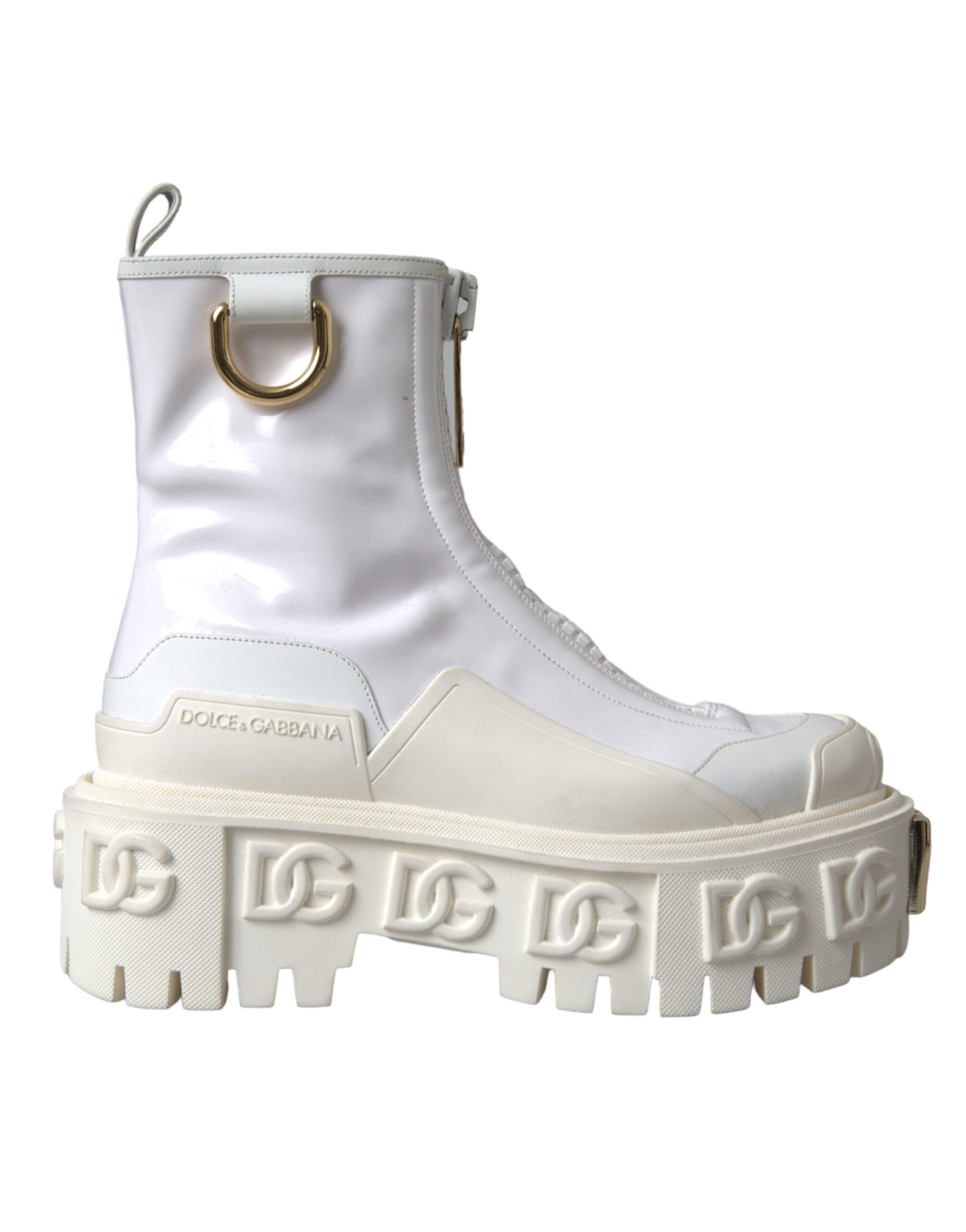 Dolce & Gabbana White Leather Rubber Logo Ankle Boots Women's Shoes (Pre-Owned)