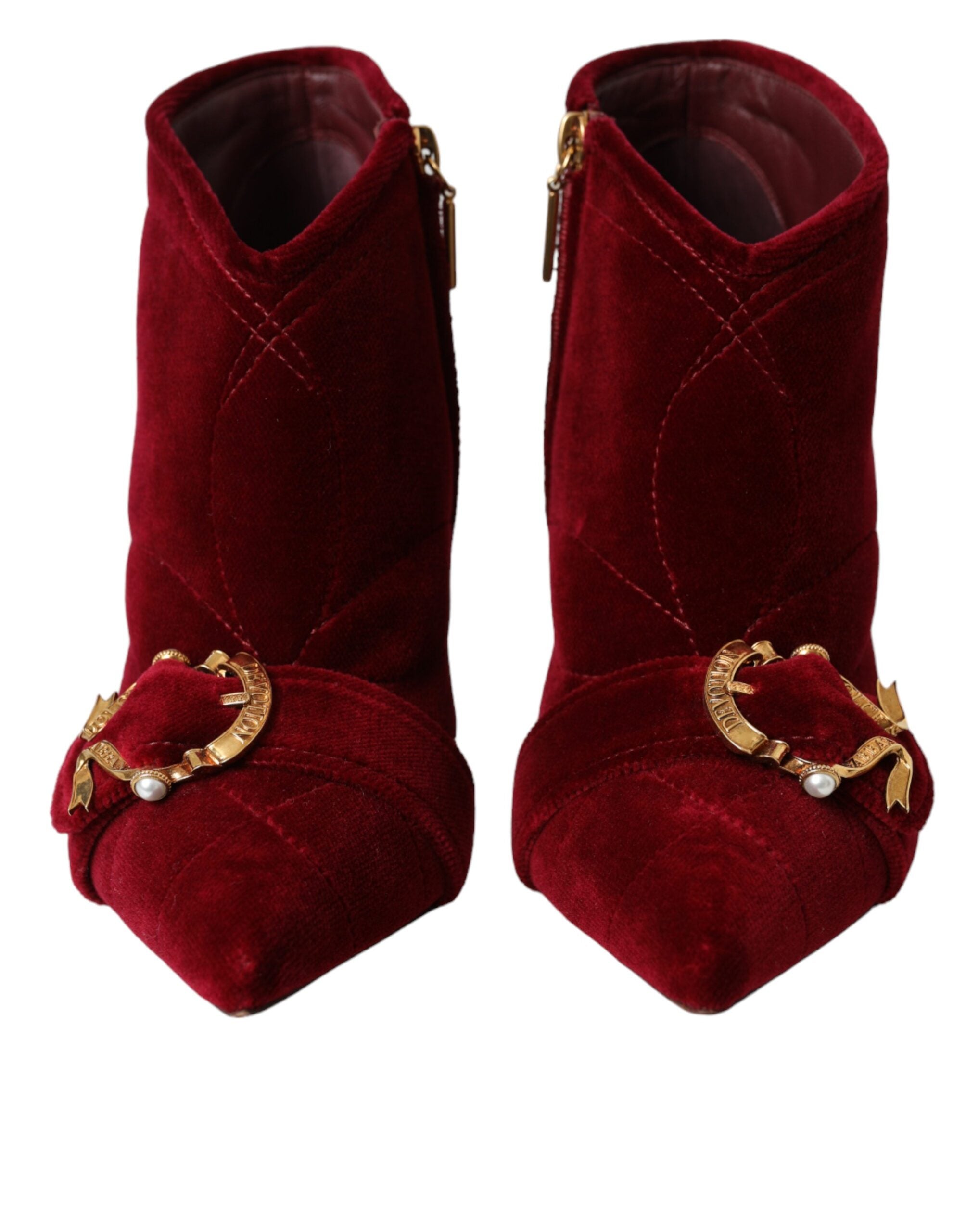 Dolce & Gabbana Dark Red Velvet Devotion Buckle Boots Women's Shoes