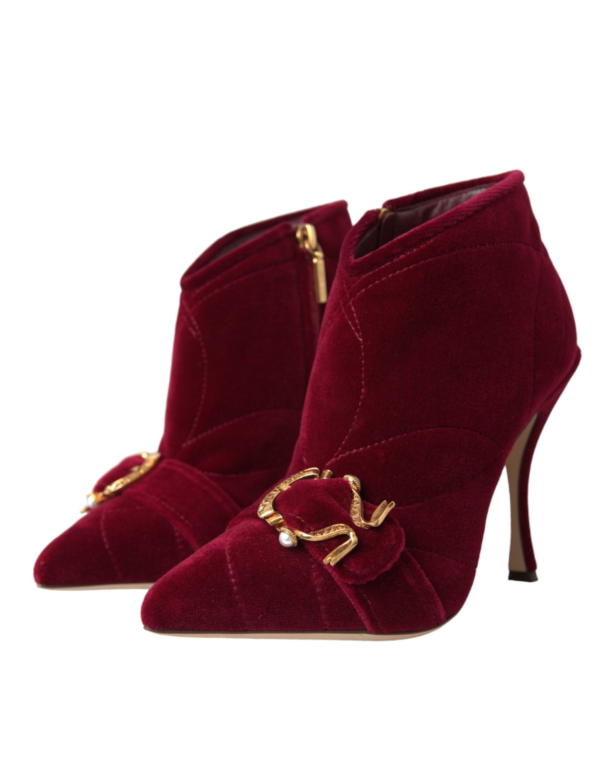 Dolce & Gabbana Dark Red Velvet Devotion Buckle Boots Women's Shoes