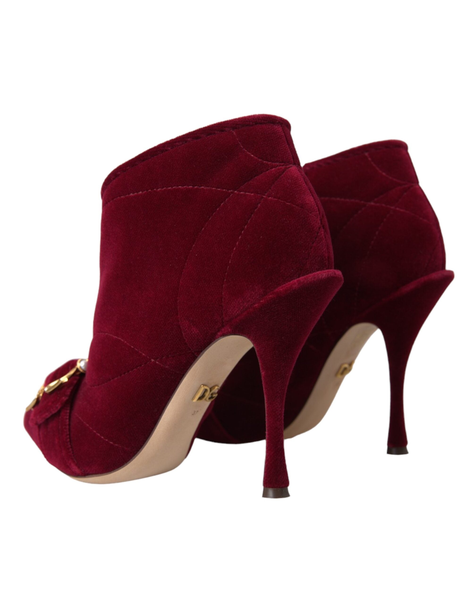 Dolce & Gabbana Dark Red Velvet Devotion Buckle Boots Women's Shoes