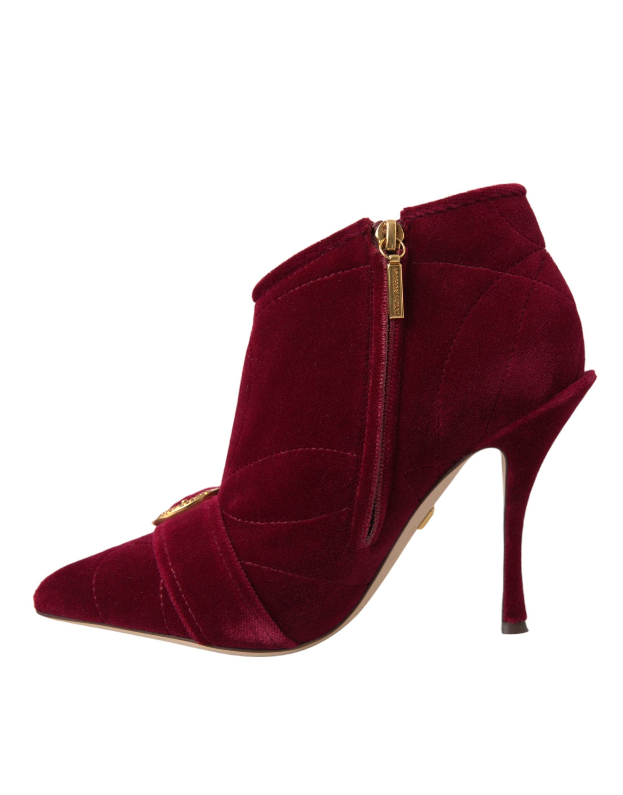 Dolce & Gabbana Dark Red Velvet Devotion Buckle Boots Women's Shoes