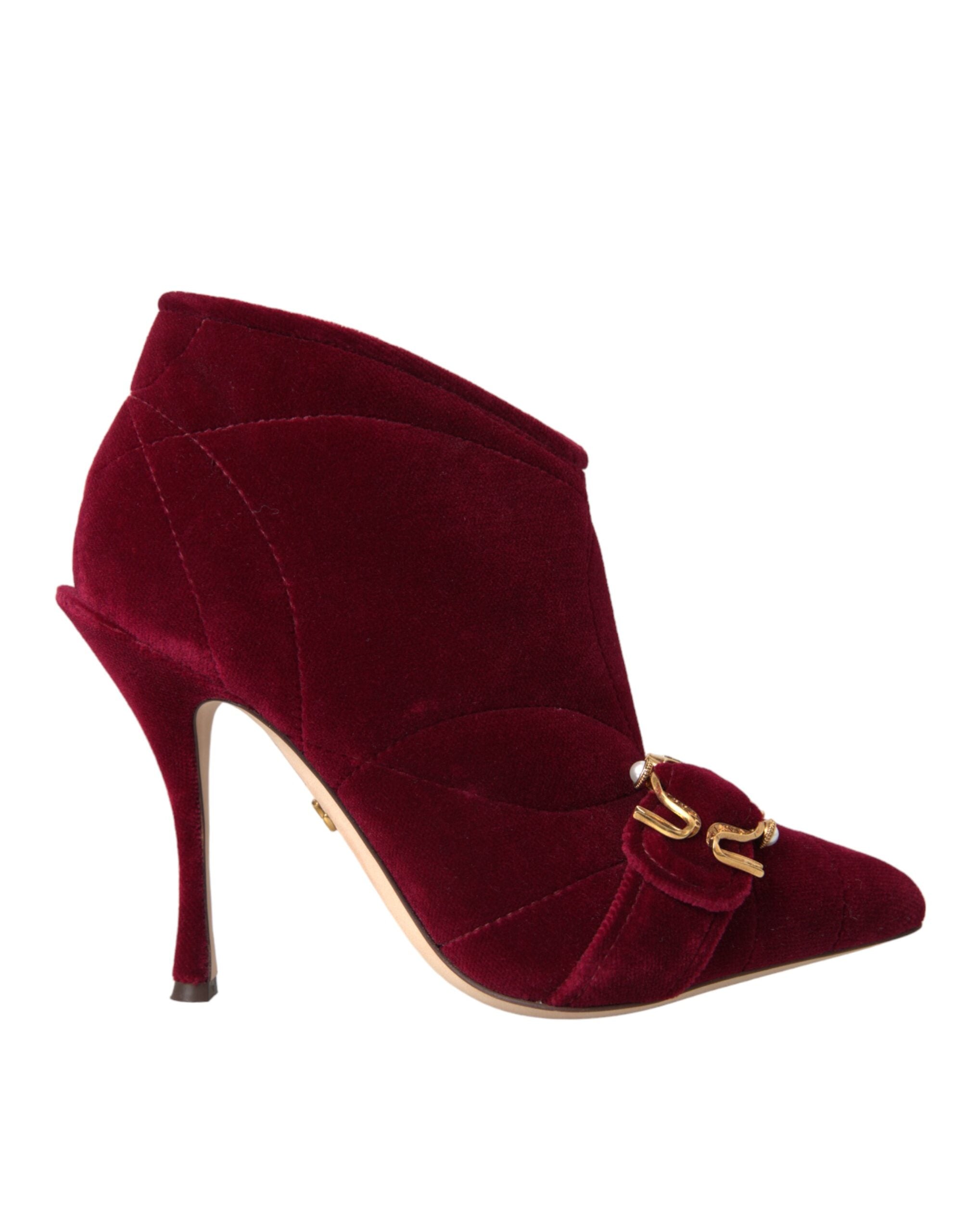 Dolce & Gabbana Dark Red Velvet Devotion Buckle Boots Women's Shoes