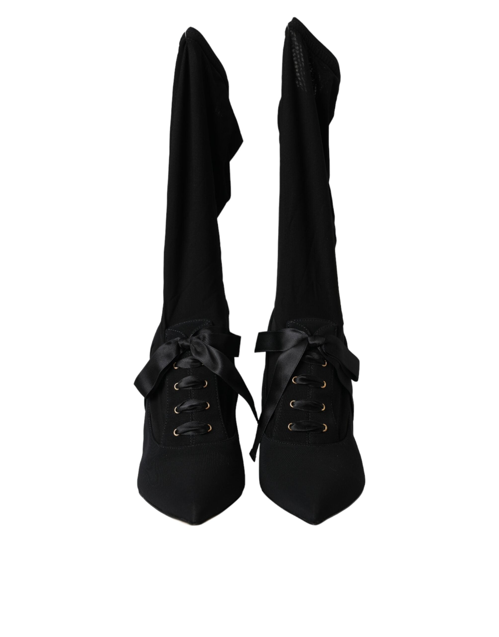 Dolce & Gabbana Black Stiletto Heels Mid Calf Boots Women's Shoes