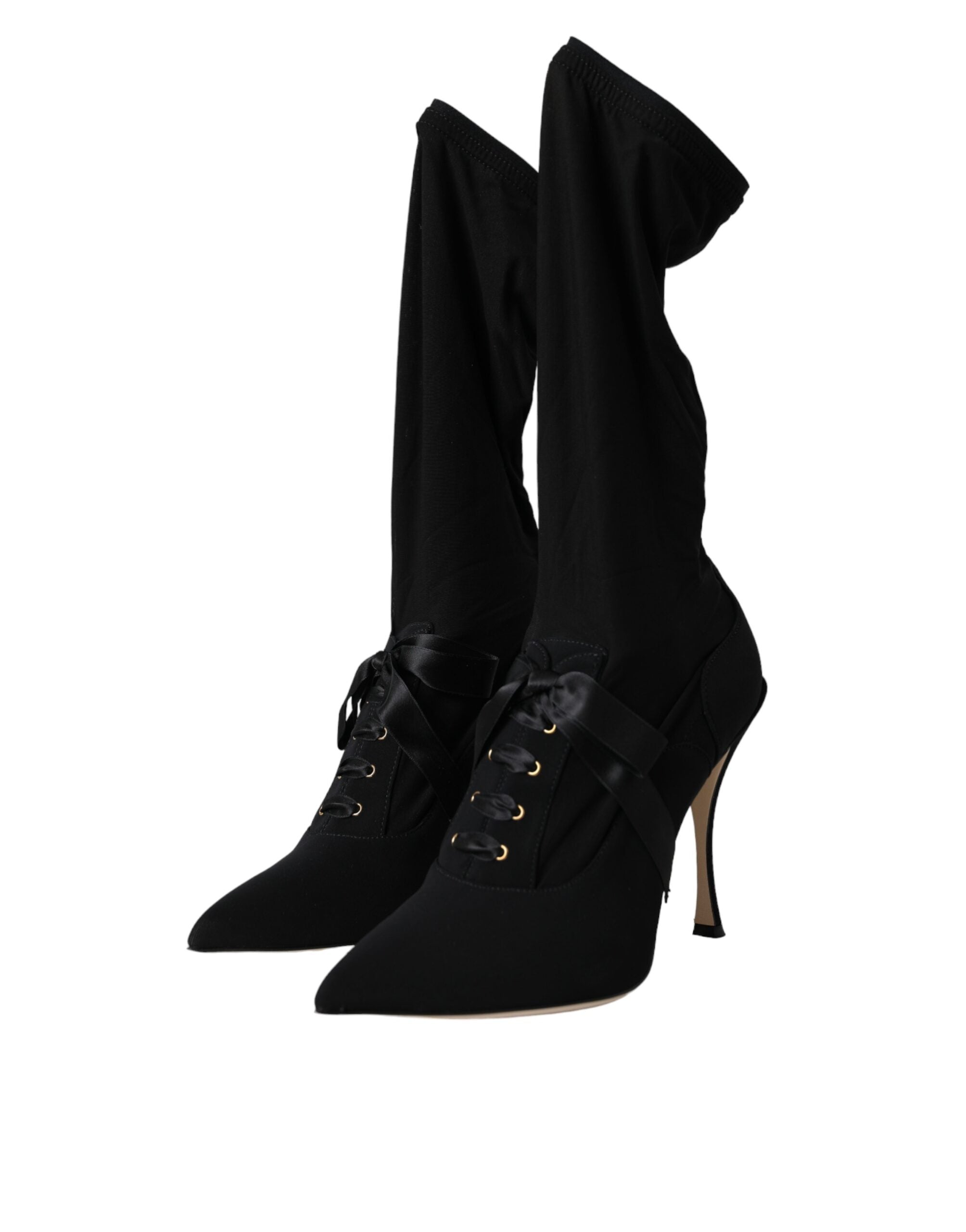 Dolce & Gabbana Black Stiletto Heels Mid Calf Boots Women's Shoes