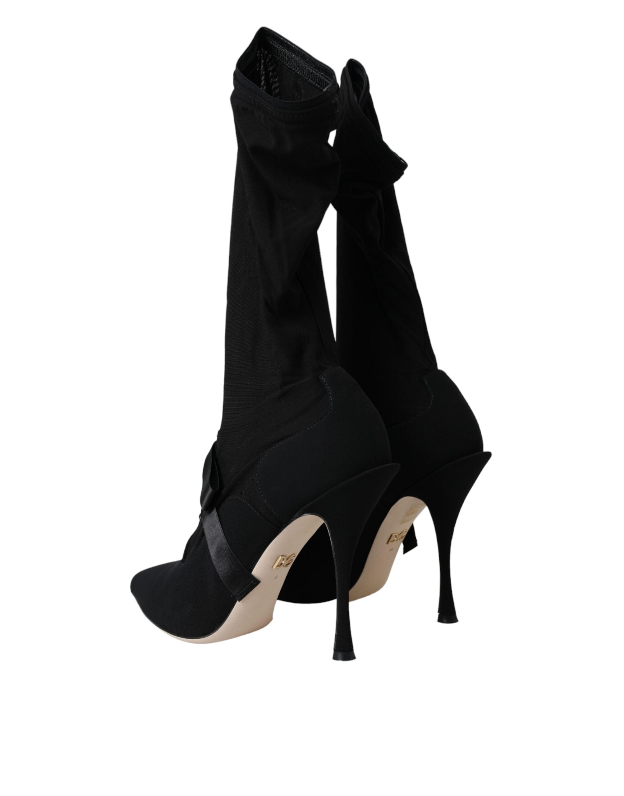Dolce & Gabbana Black Stiletto Heels Mid Calf Boots Women's Shoes