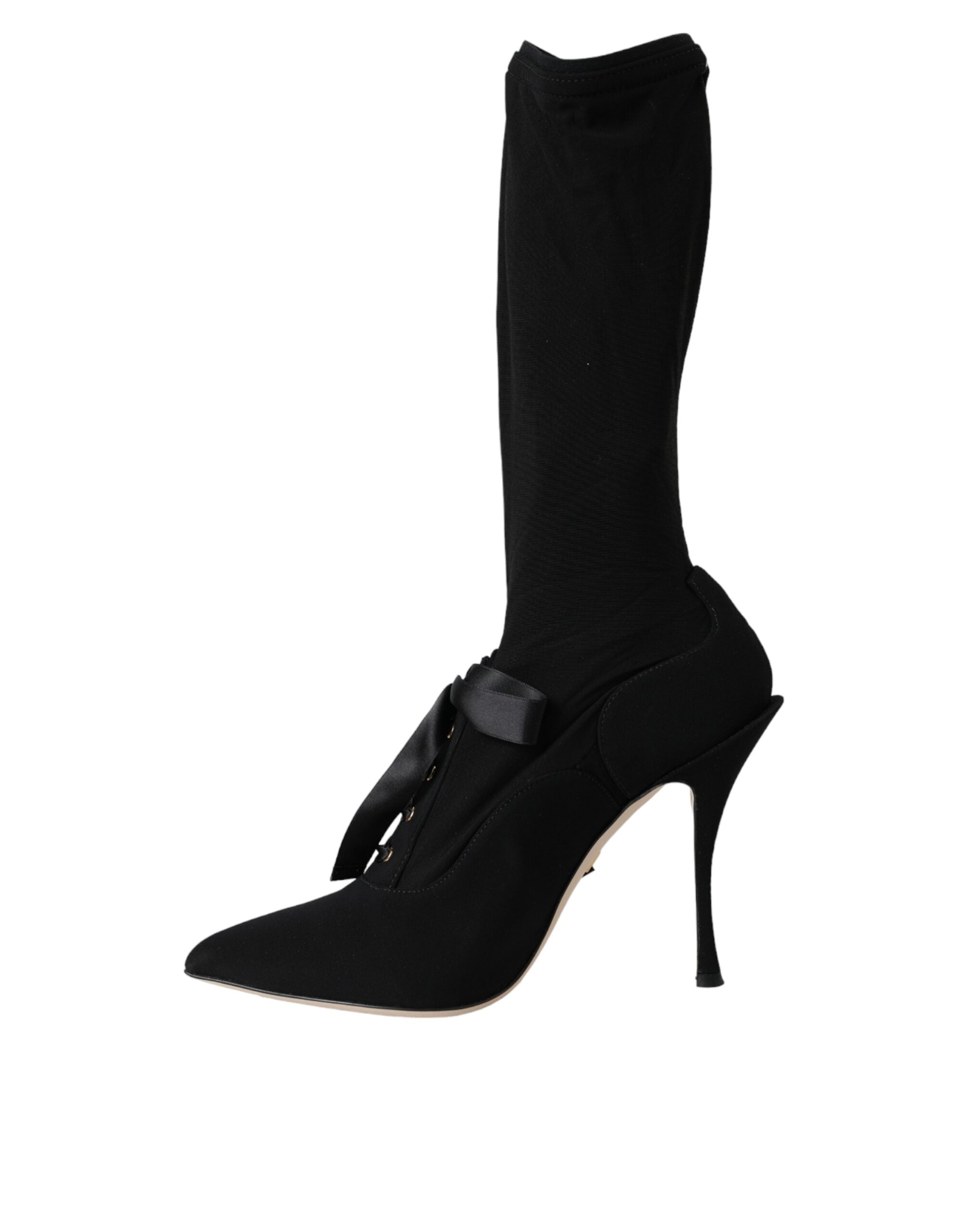Dolce & Gabbana Black Stiletto Heels Mid Calf Boots Women's Shoes