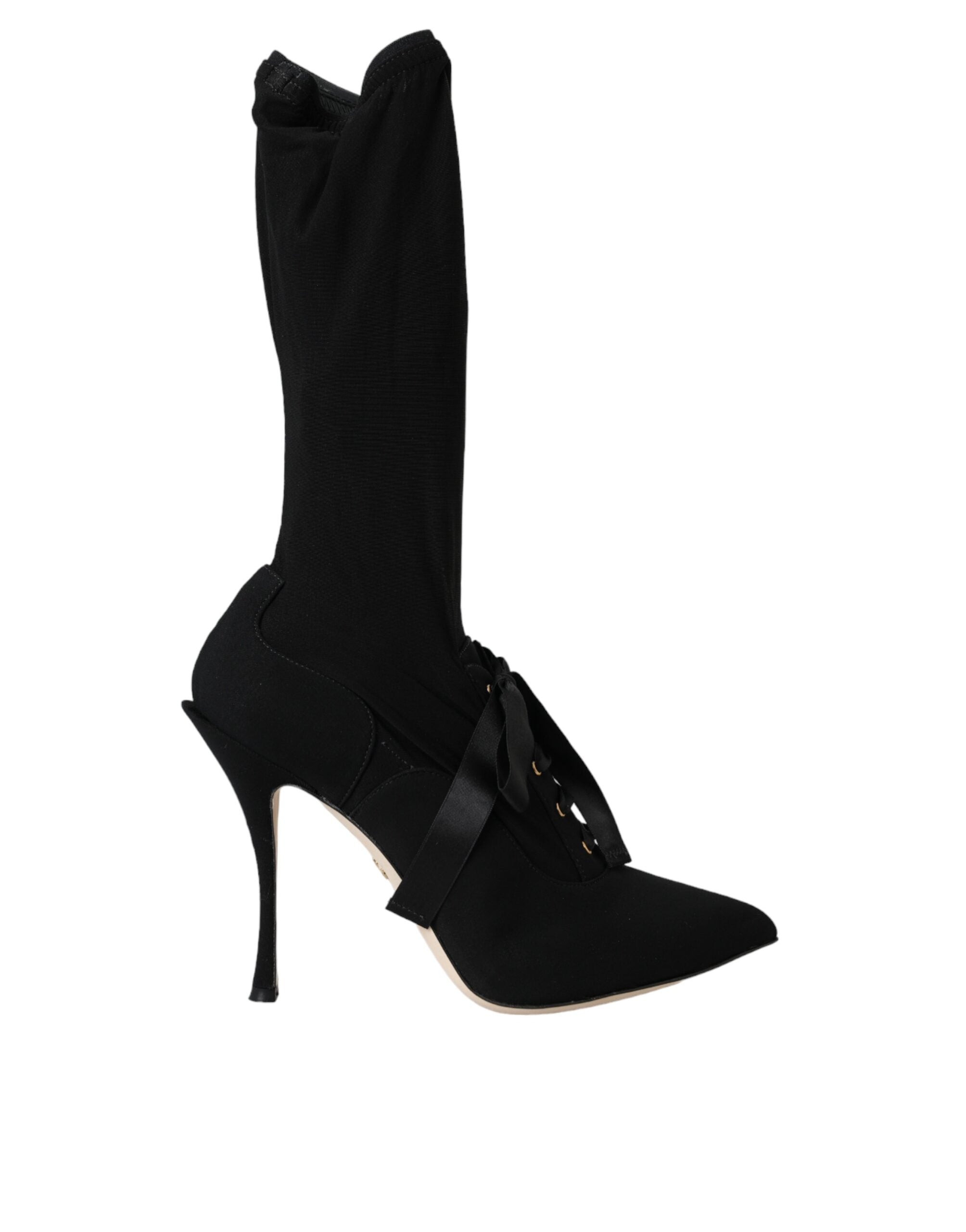Dolce & Gabbana Black Stiletto Heels Mid Calf Boots Women's Shoes