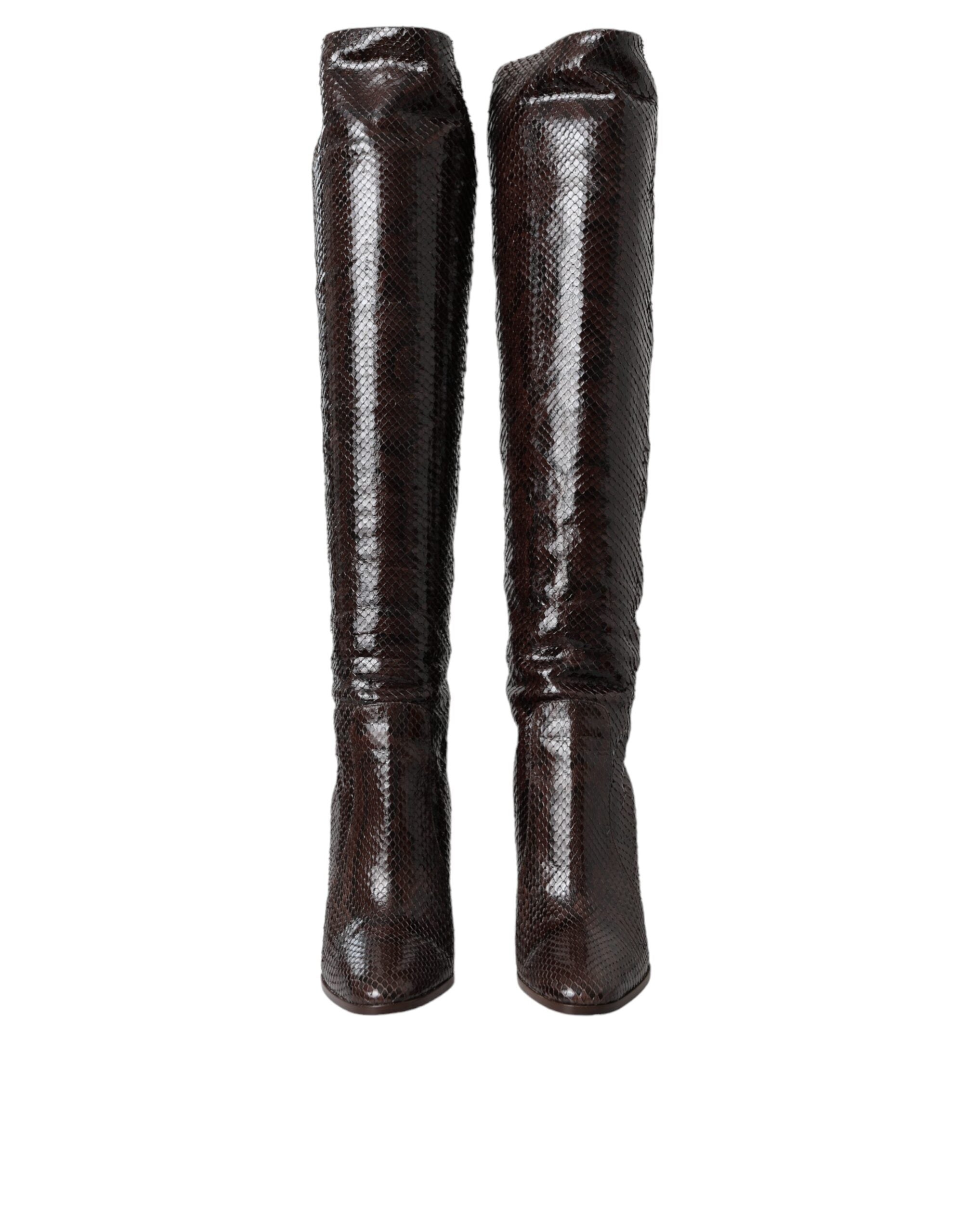 Dolce & Gabbana Brown Exotic Leather Heels High Boots Women's Shoes