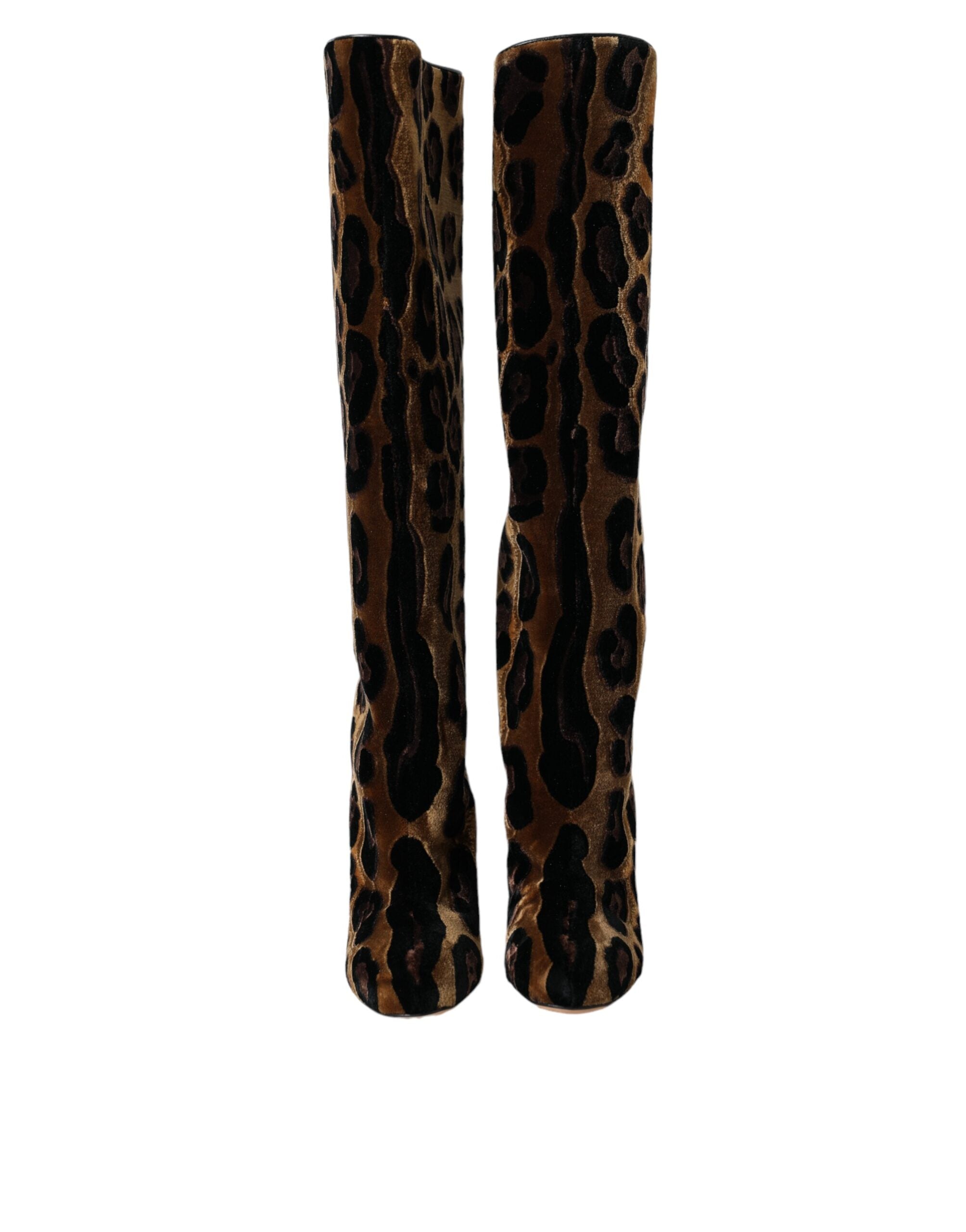 Dolce & Gabbana Brown Giraffe Velvet Leather Boots Women's Shoes