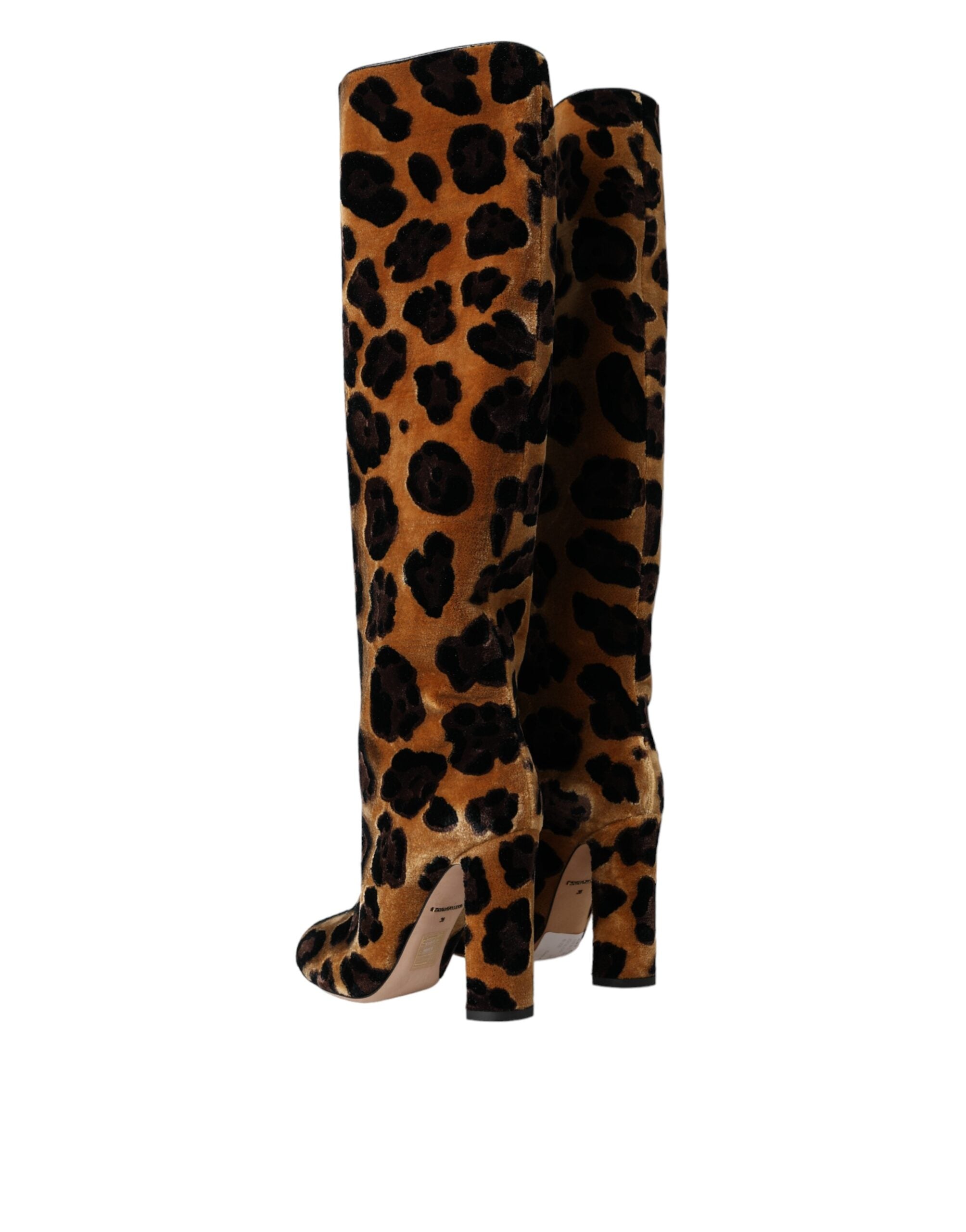 Dolce & Gabbana Brown Giraffe Velvet Leather Boots Women's Shoes