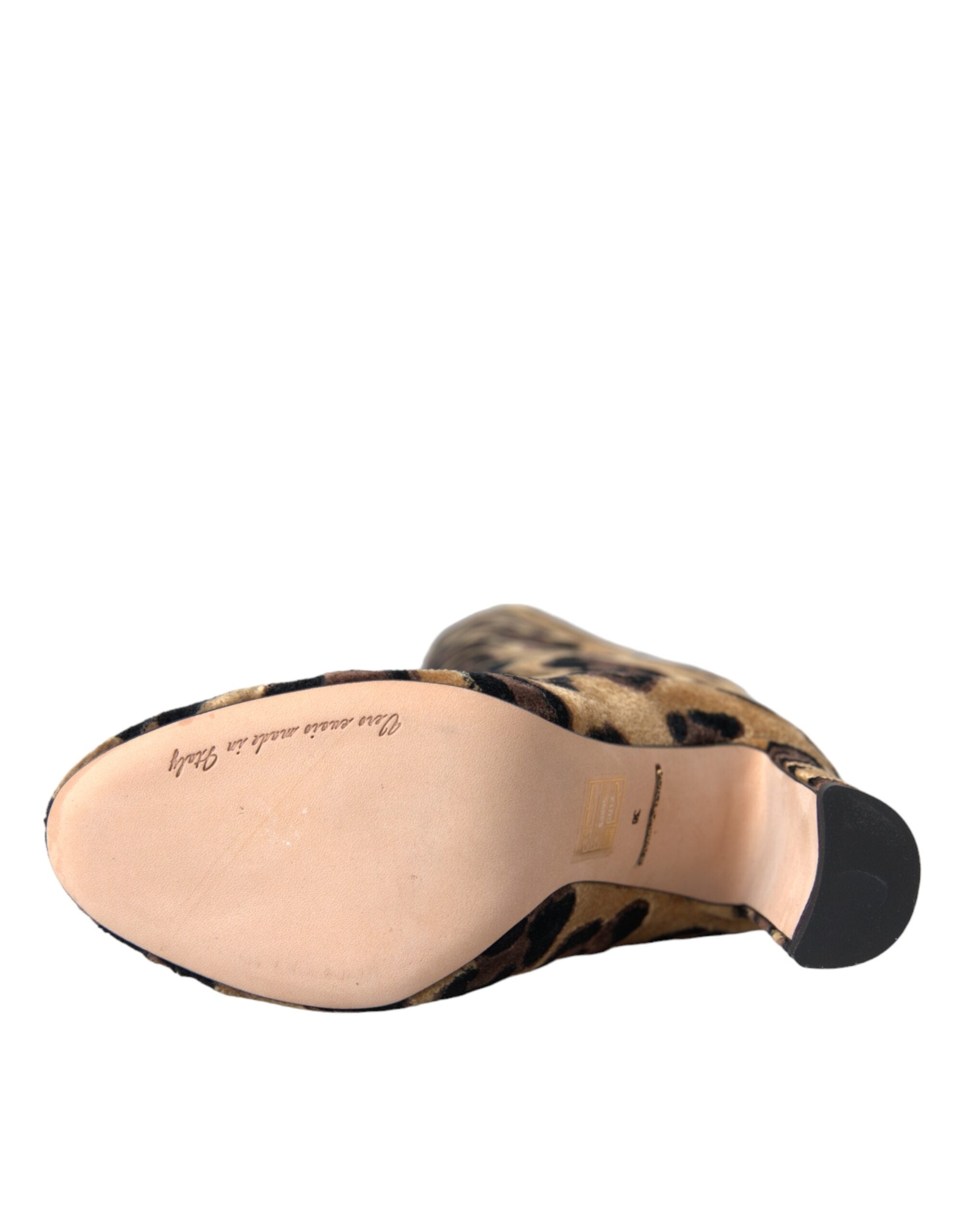 Dolce & Gabbana Brown Giraffe Velvet Leather Boots Women's Shoes