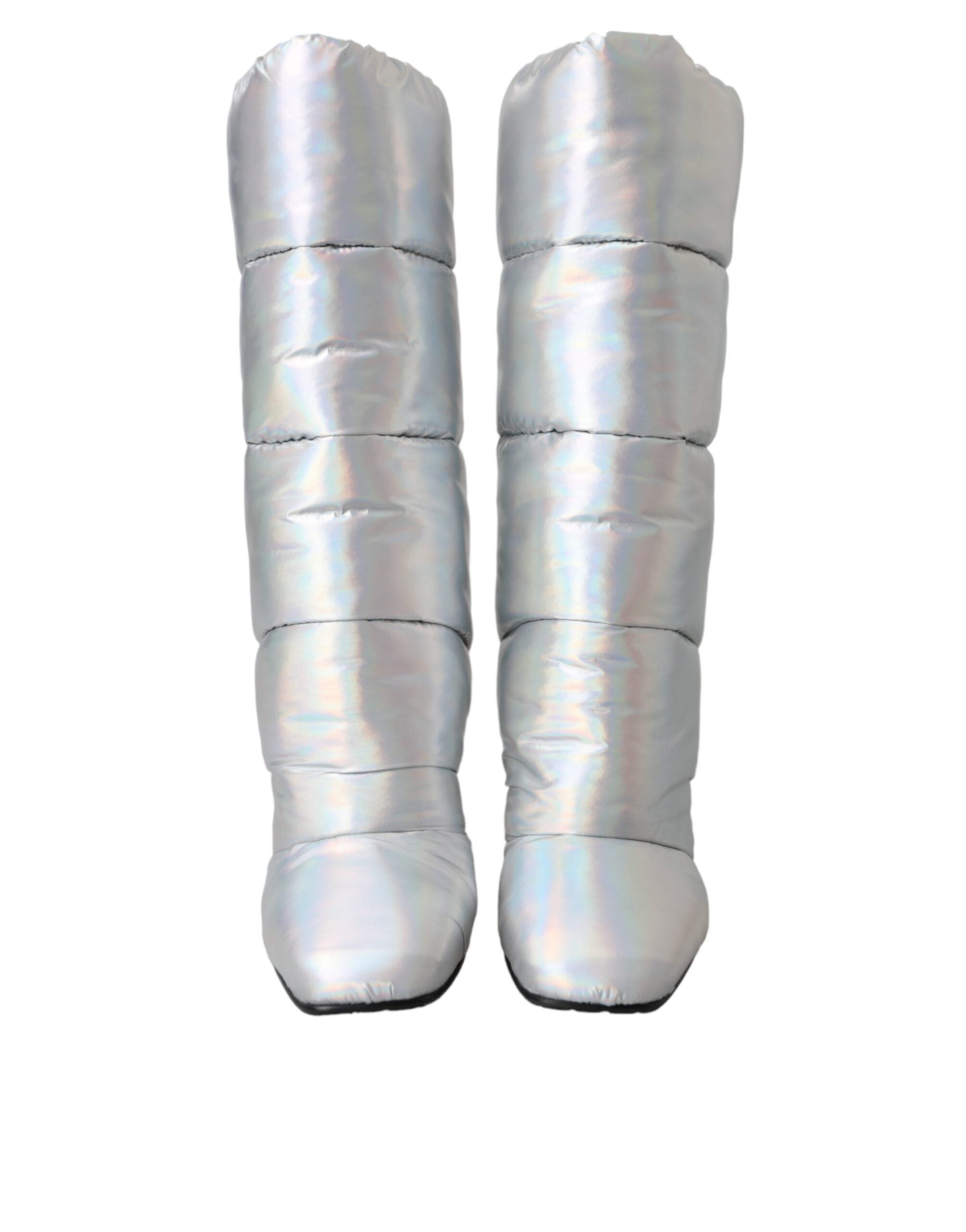Dolce & Gabbana Silver Padded DG Logo Heels Boots Women's Shoes