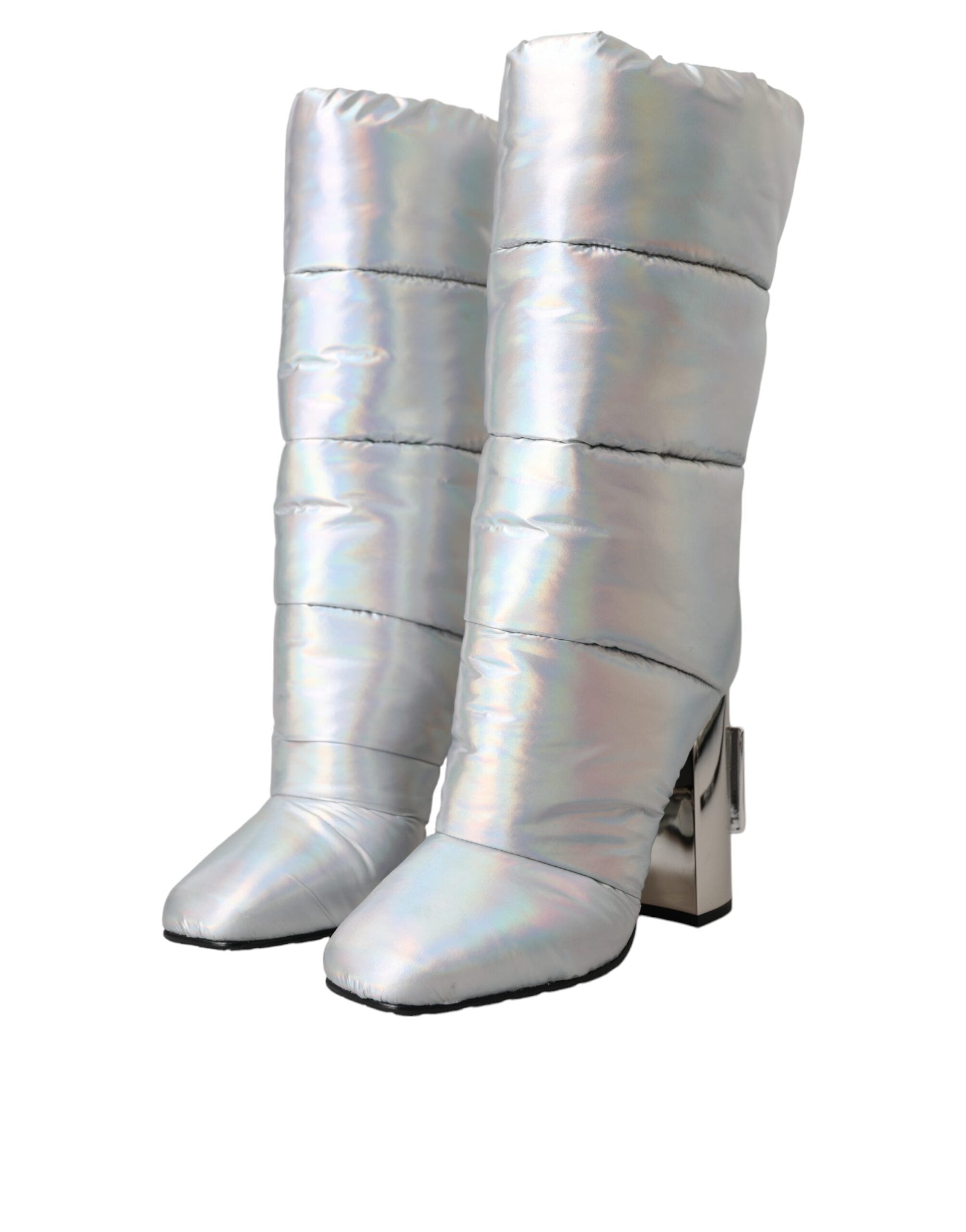 Dolce & Gabbana Silver Padded DG Logo Heels Boots Women's Shoes