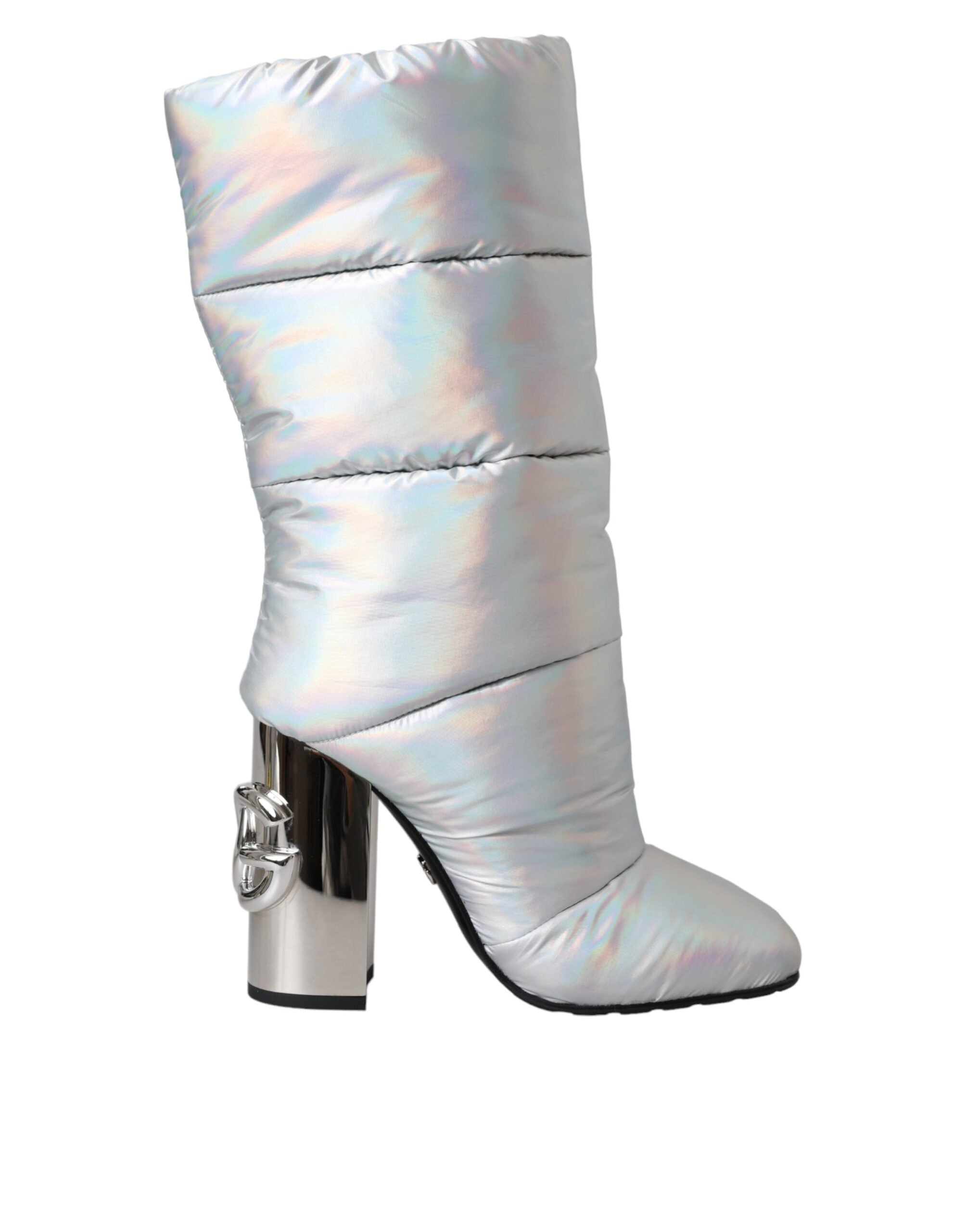 Dolce & Gabbana Silver Padded DG Logo Heels Boots Women's Shoes