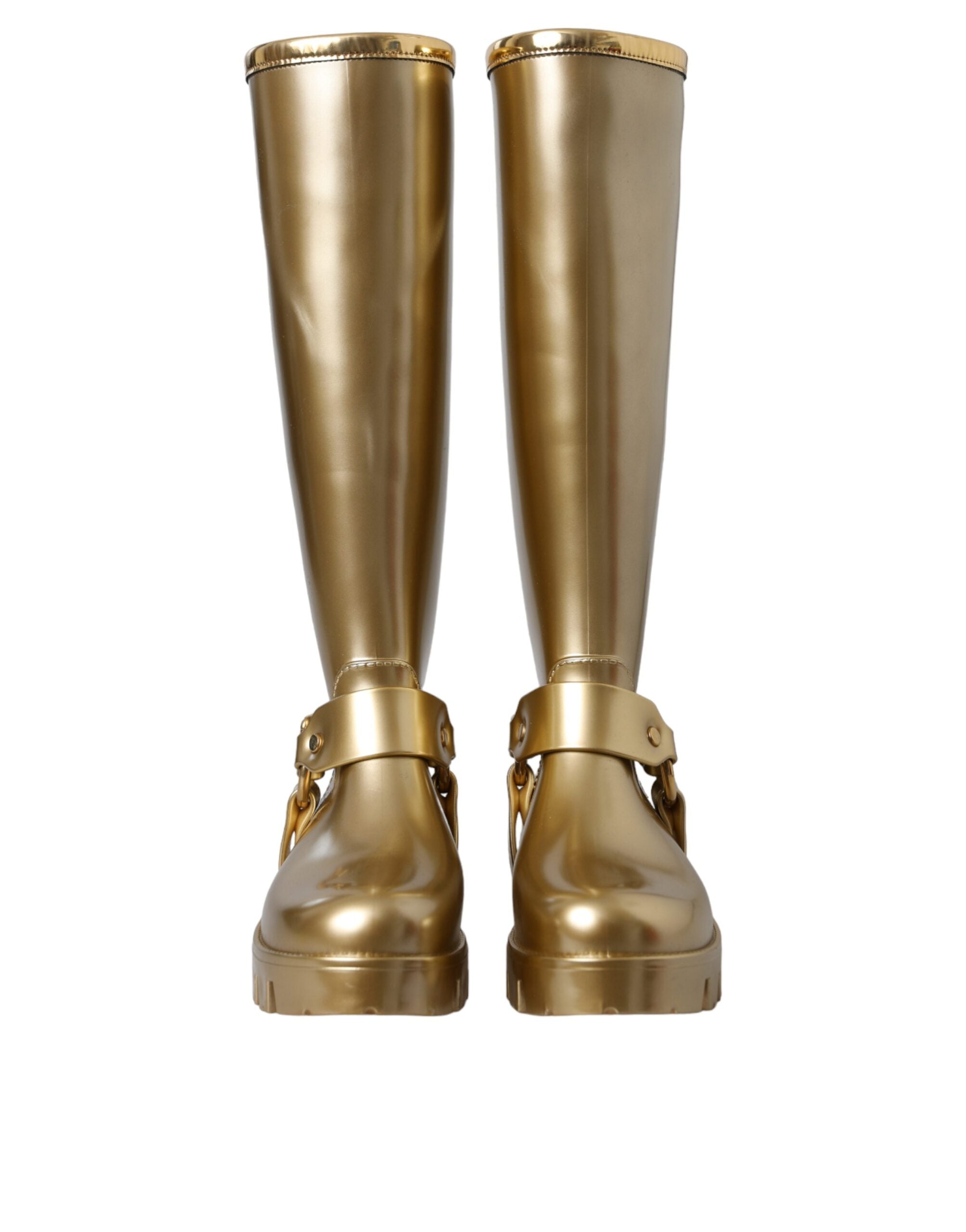 Dolce & Gabbana Metallic Gold Rubber PVC Rain Boots Women's Shoes