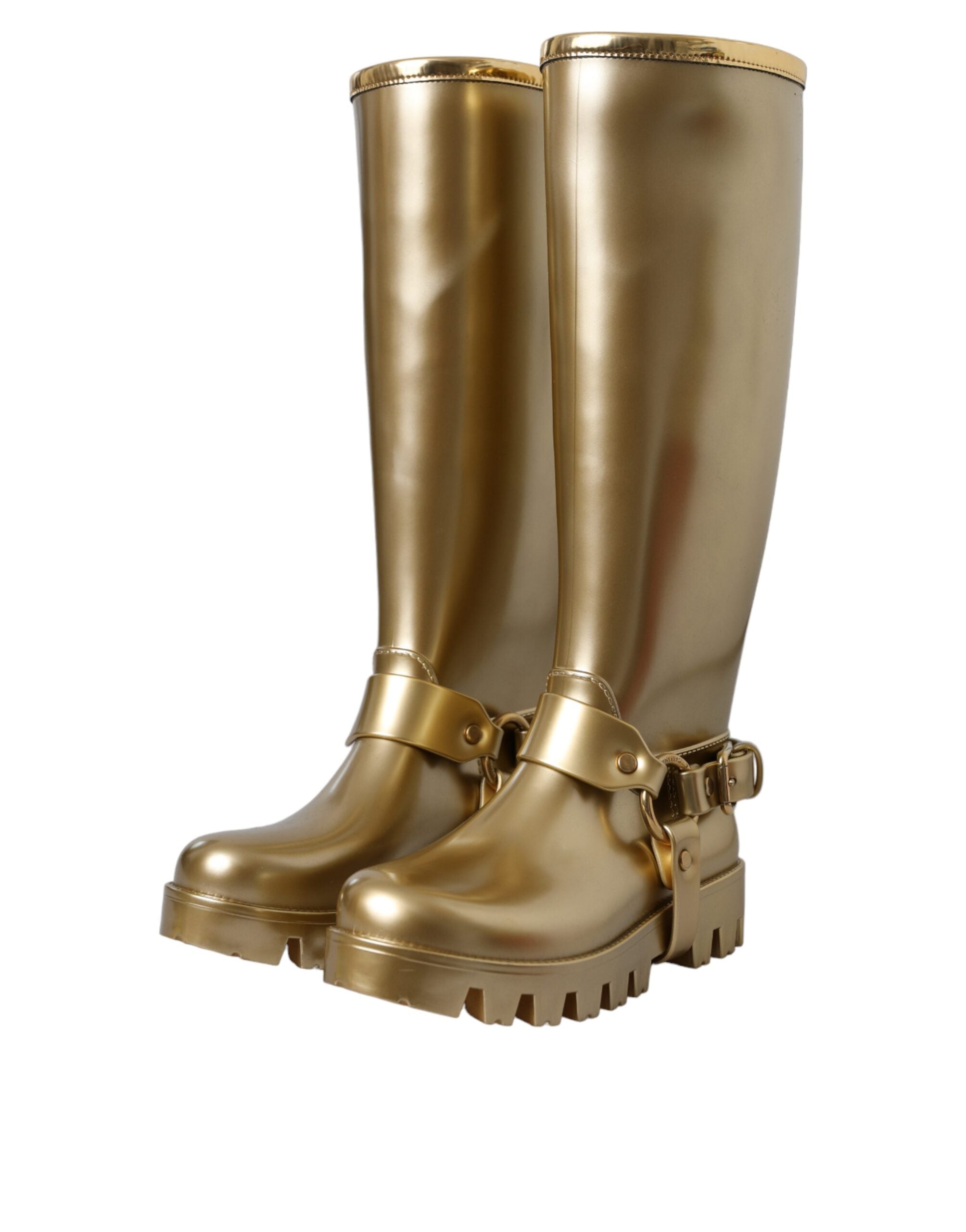 Dolce & Gabbana Metallic Gold Rubber PVC Rain Boots Women's Shoes