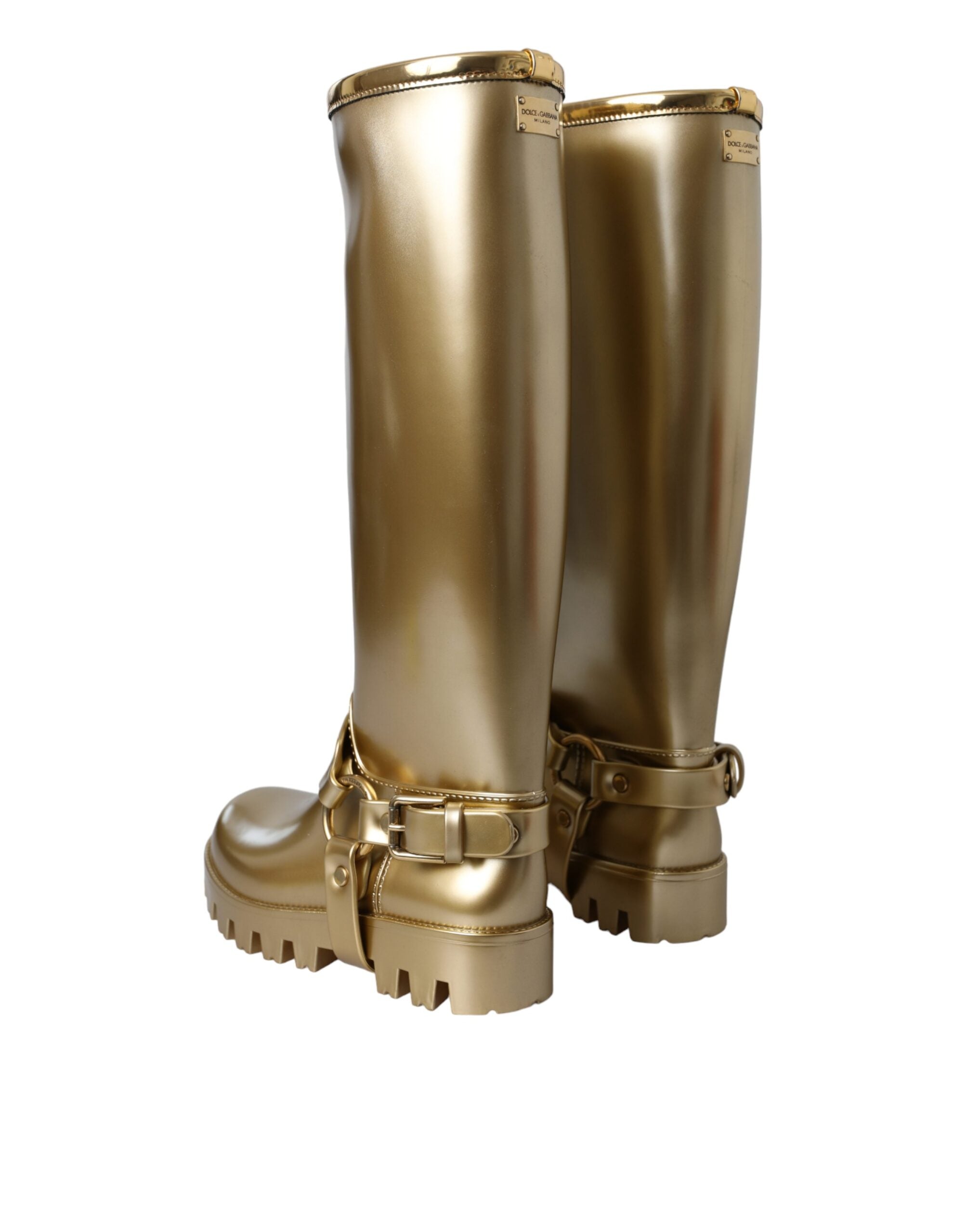 Dolce & Gabbana Metallic Gold Rubber PVC Rain Boots Women's Shoes