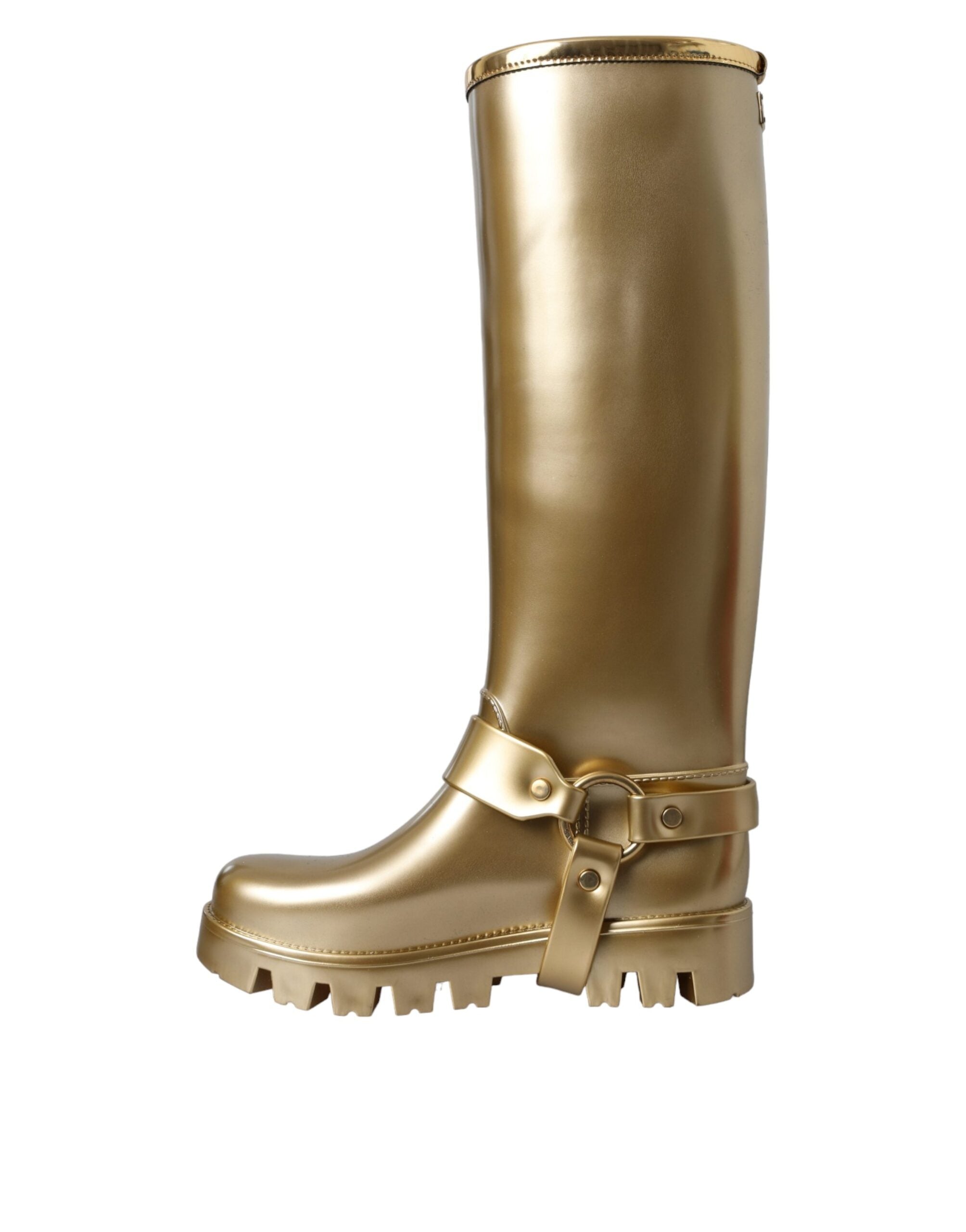Dolce & Gabbana Metallic Gold Rubber PVC Rain Boots Women's Shoes