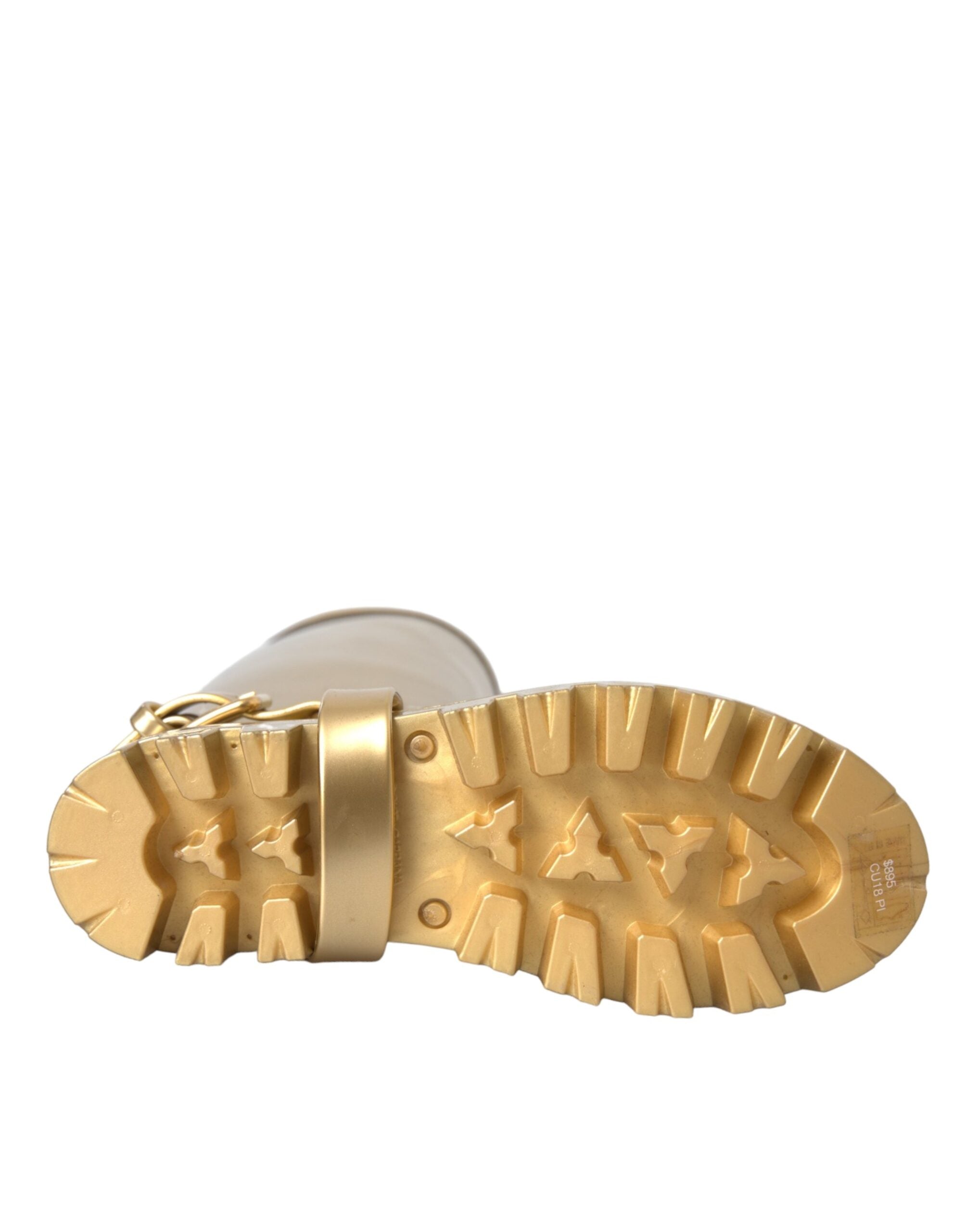 Dolce & Gabbana Metallic Gold Rubber PVC Rain Boots Women's Shoes