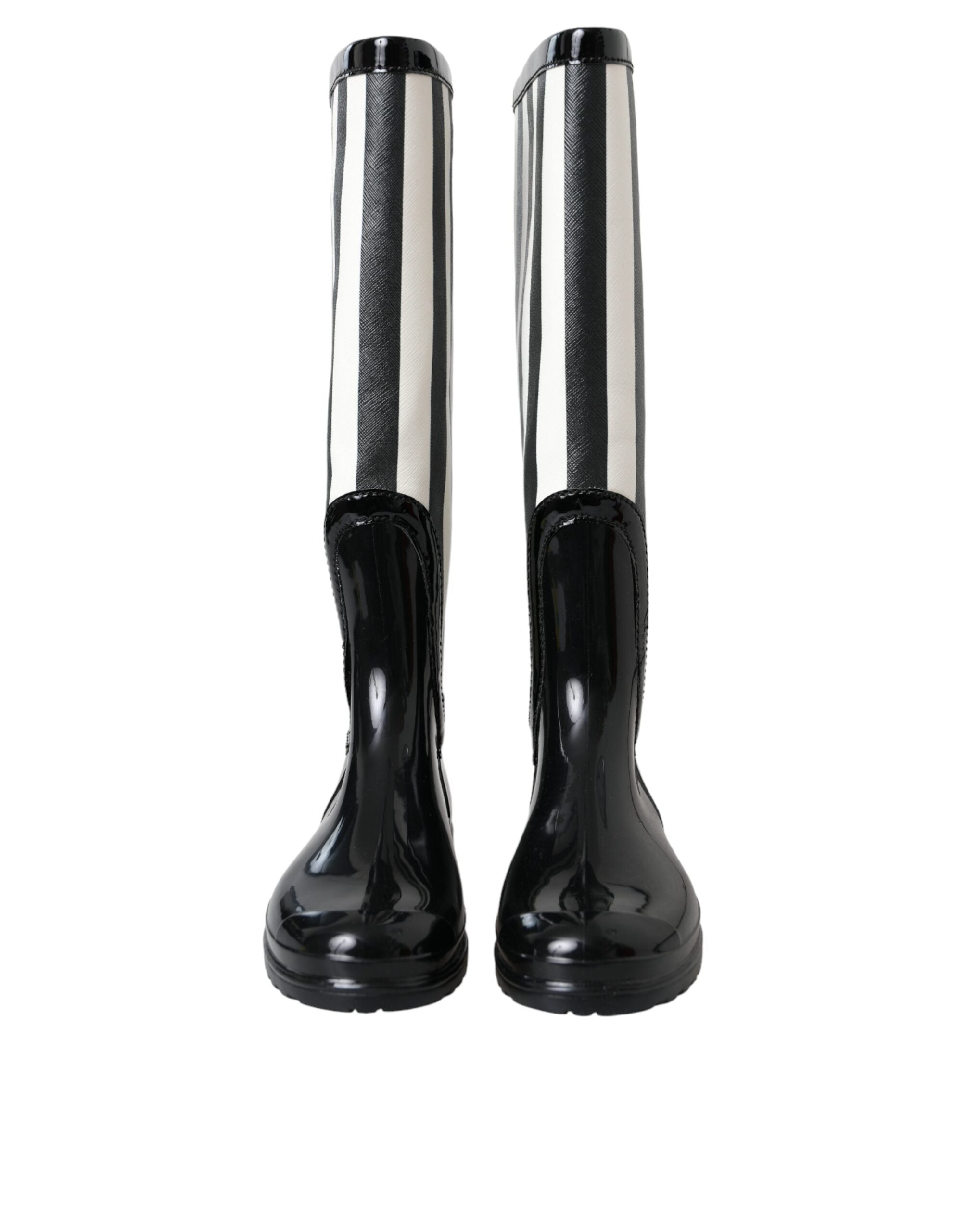 Dolce & Gabbana Black Rubber Knee High Flat Boots Women's Shoes