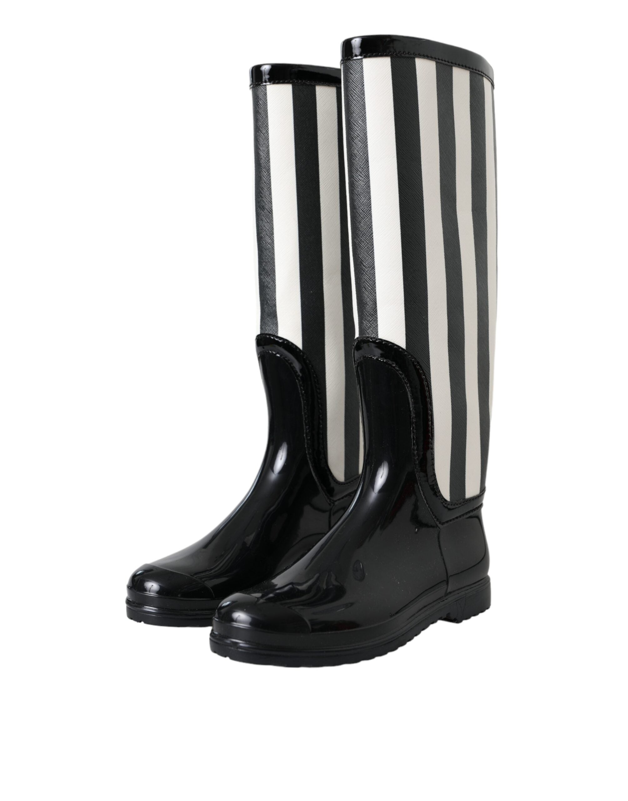 Dolce & Gabbana Black Rubber Knee High Flat Boots Women's Shoes