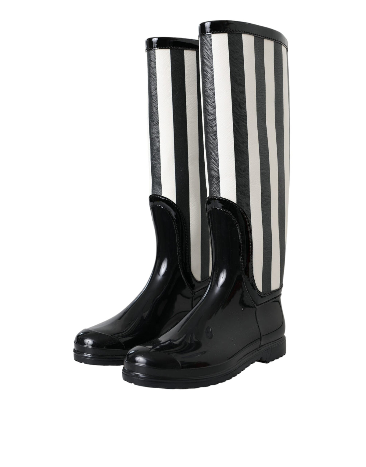 Dolce & Gabbana Black Rubber Knee High Flat Boots Women's Shoes