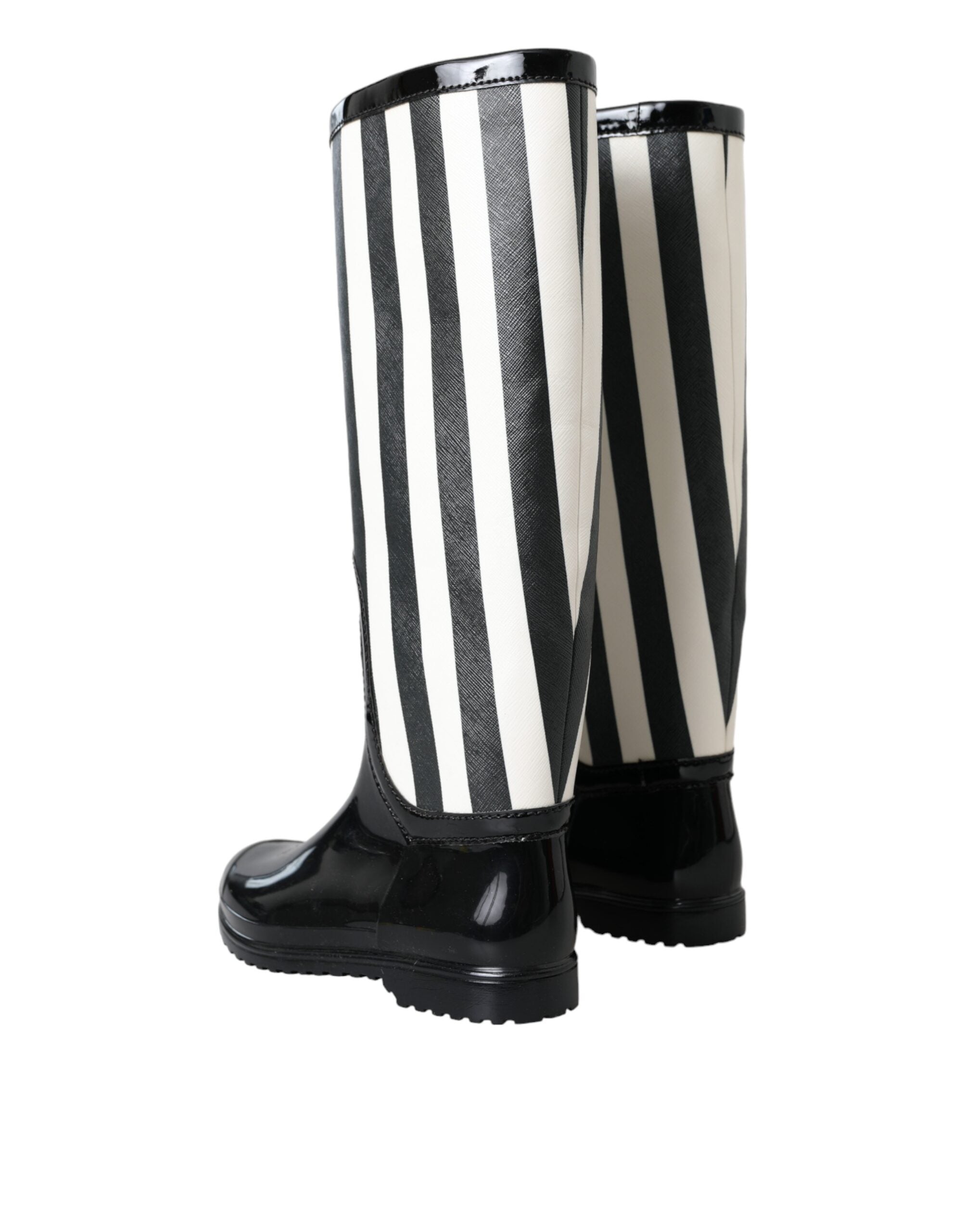 Dolce & Gabbana Black Rubber Knee High Flat Boots Women's Shoes