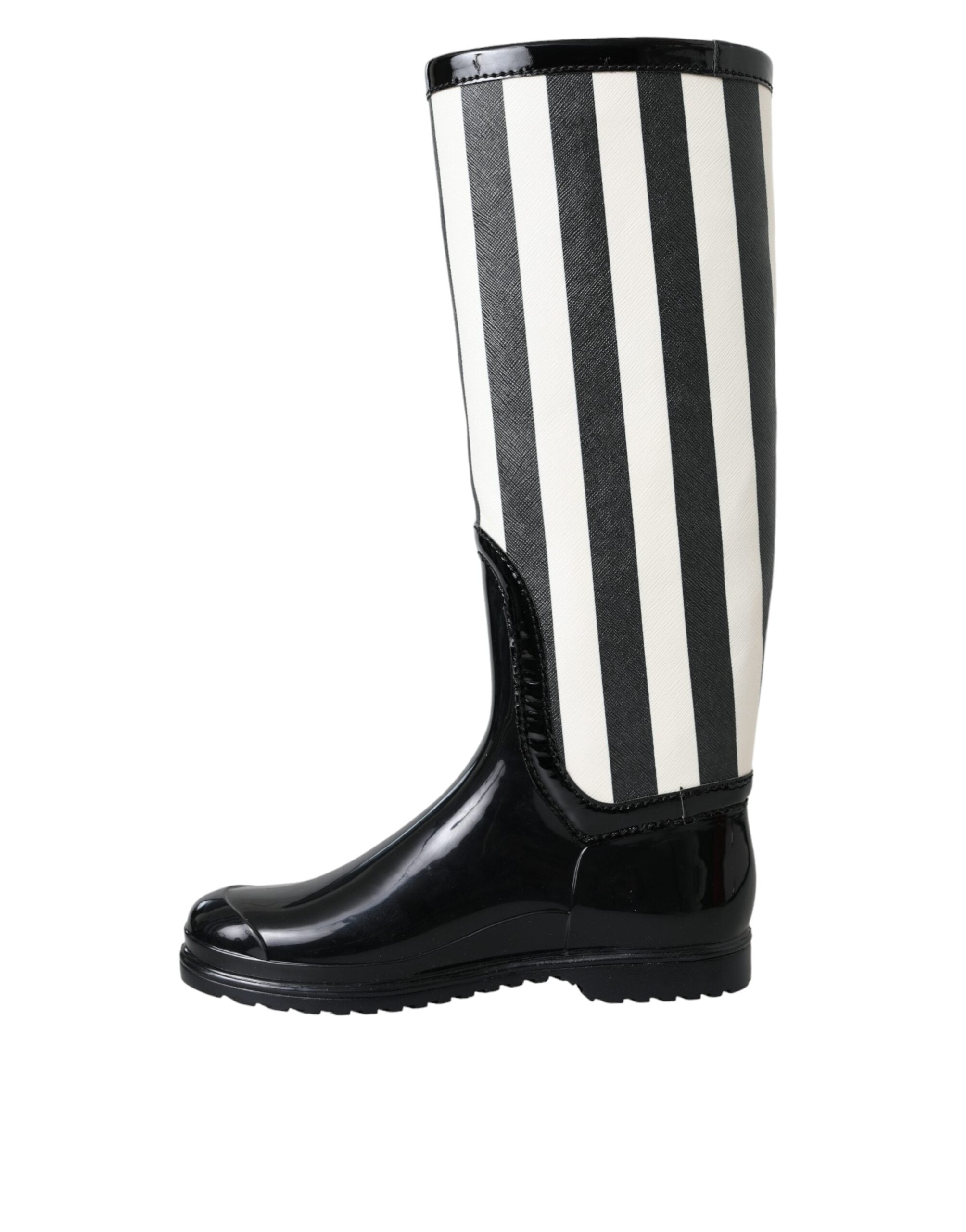 Dolce & Gabbana Black Rubber Knee High Flat Boots Women's Shoes