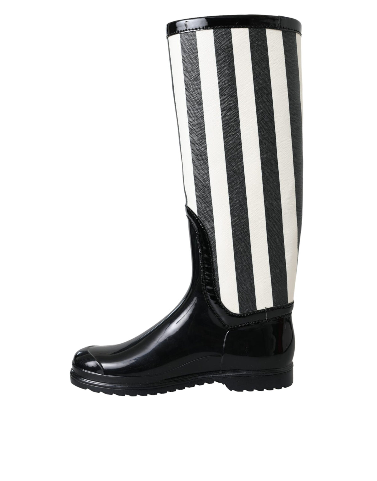 Dolce & Gabbana Black Rubber Knee High Flat Boots Women's Shoes