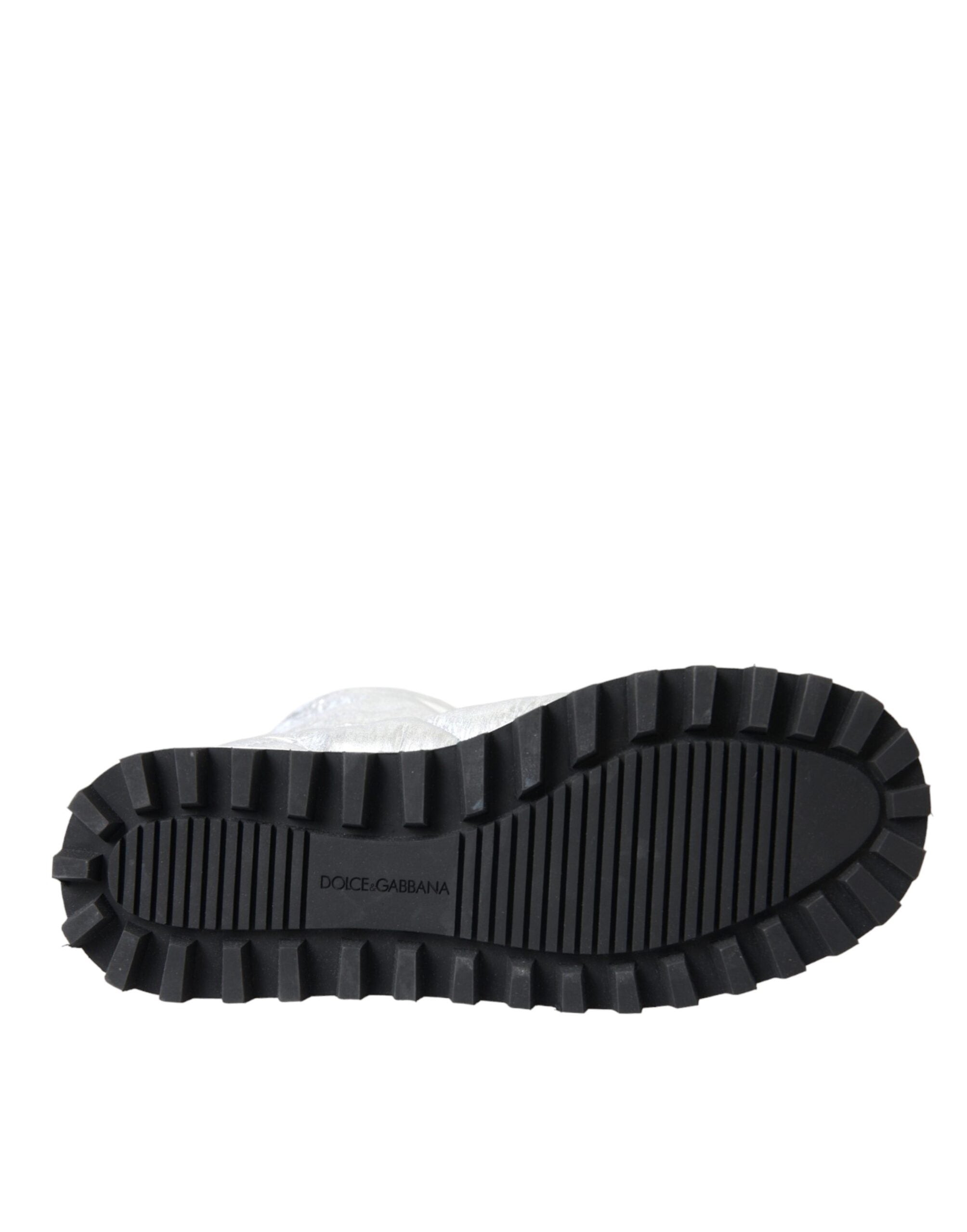 Dolce & Gabbana Metallic Silver Quilted Logo Patch Boot Women's Shoes