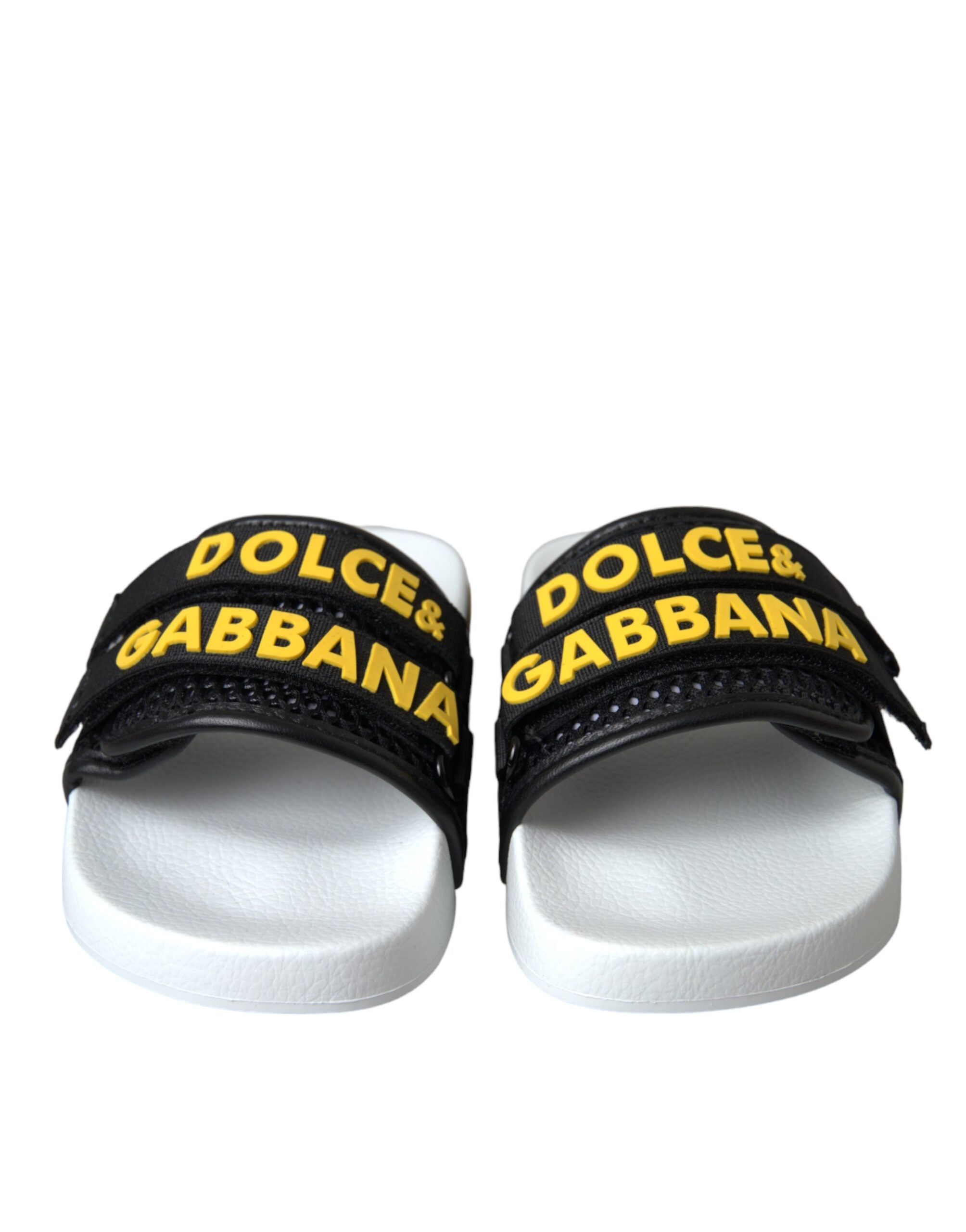Dolce & Gabbana White Black Logo Beachwear Flats Sandals Women's Shoes