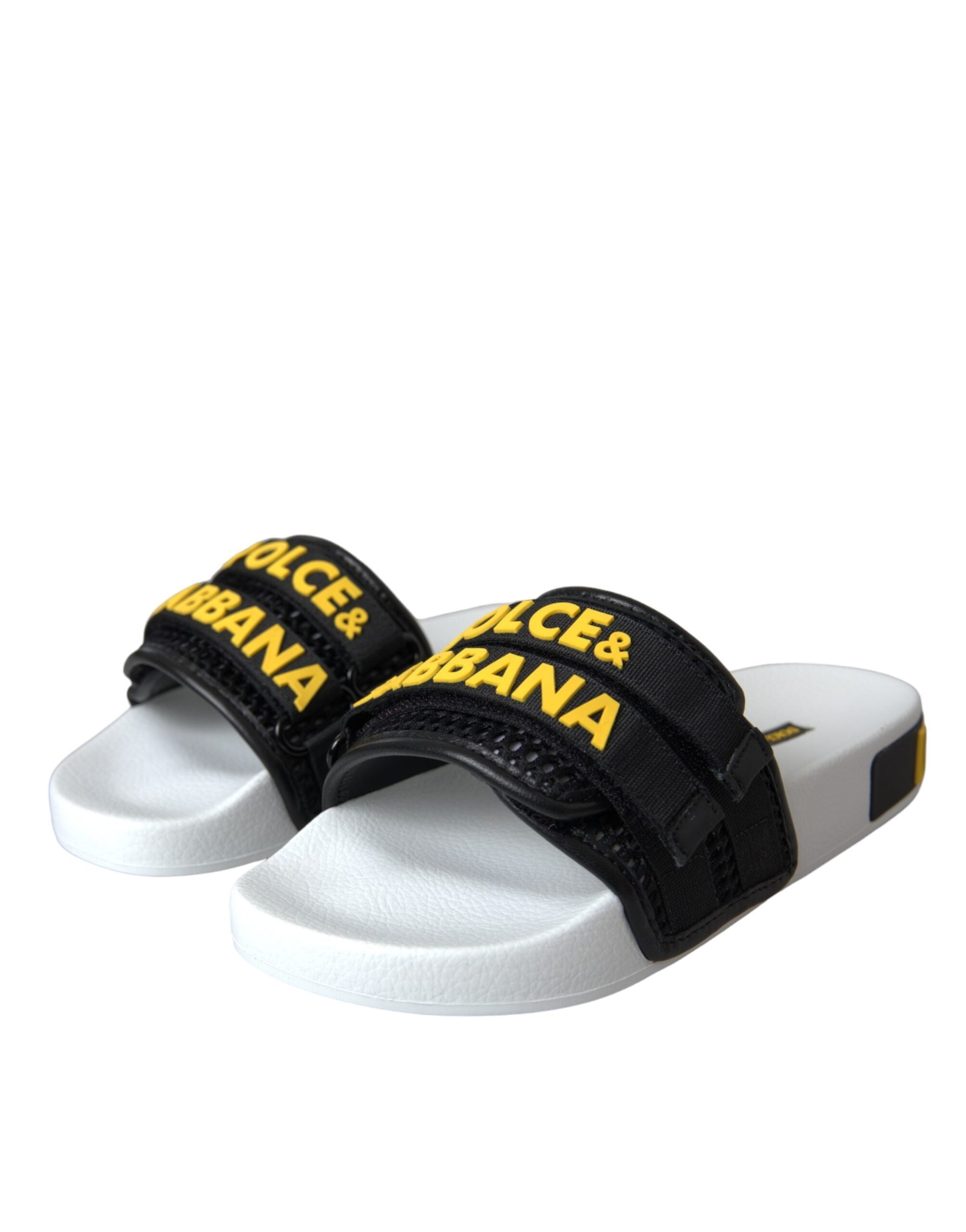 Dolce & Gabbana White Black Logo Beachwear Flats Sandals Women's Shoes