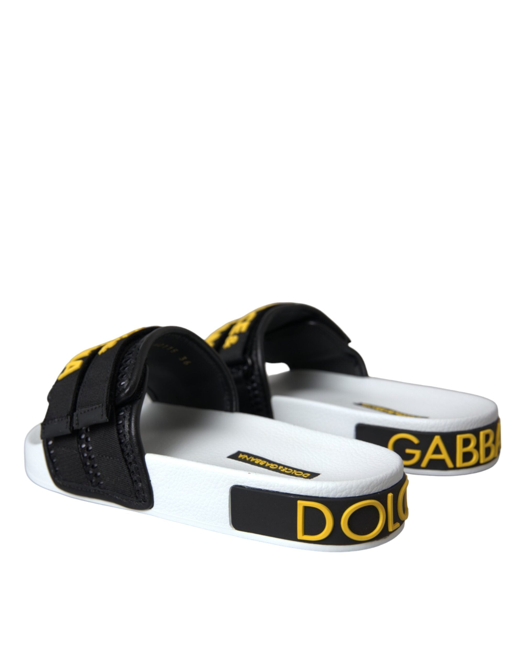 Dolce & Gabbana White Black Logo Beachwear Flats Sandals Women's Shoes