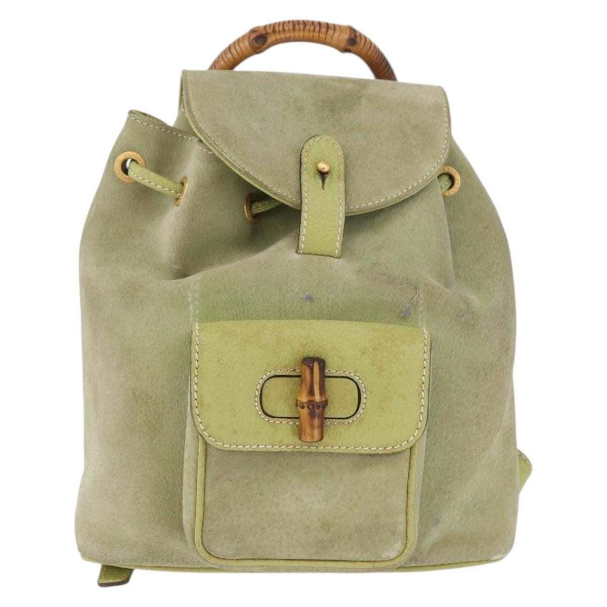 Gucci Gucci Bamboo Daim Green Suede Backpack Bag (Pre-Owned)