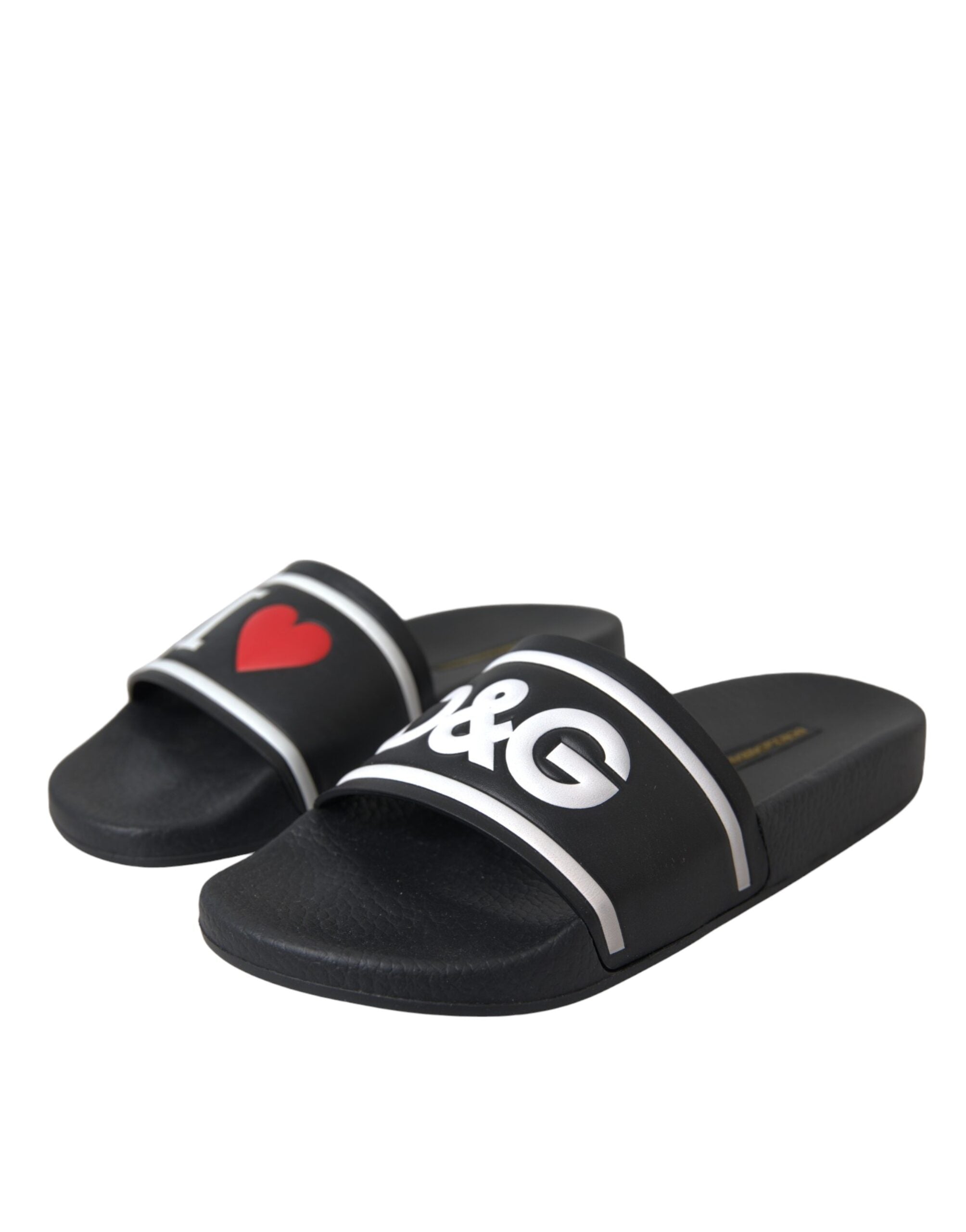 Dolce & Gabbana Black Leather I Love D&G Sandals Slides Women's Shoes