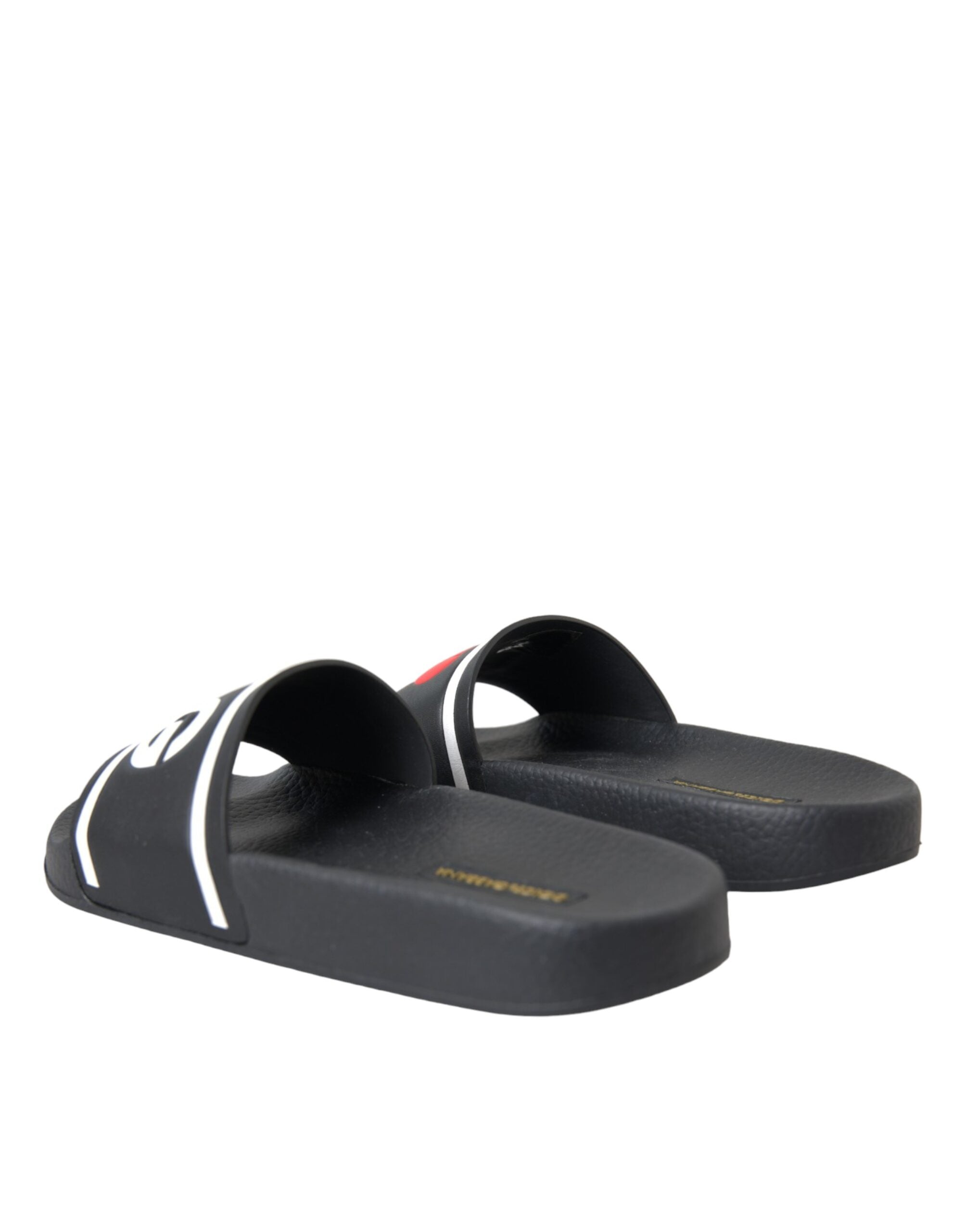 Dolce & Gabbana Black Leather I Love D&G Sandals Slides Women's Shoes