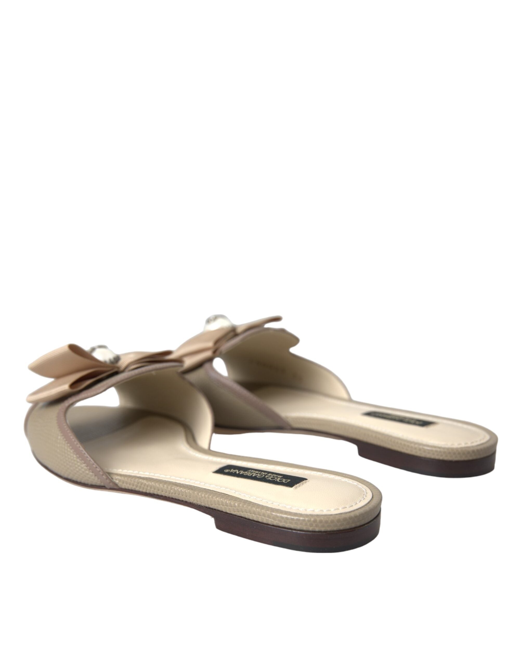 Dolce & Gabbana Beige Logo Pearl Flats Sandals Slides Women's Shoes