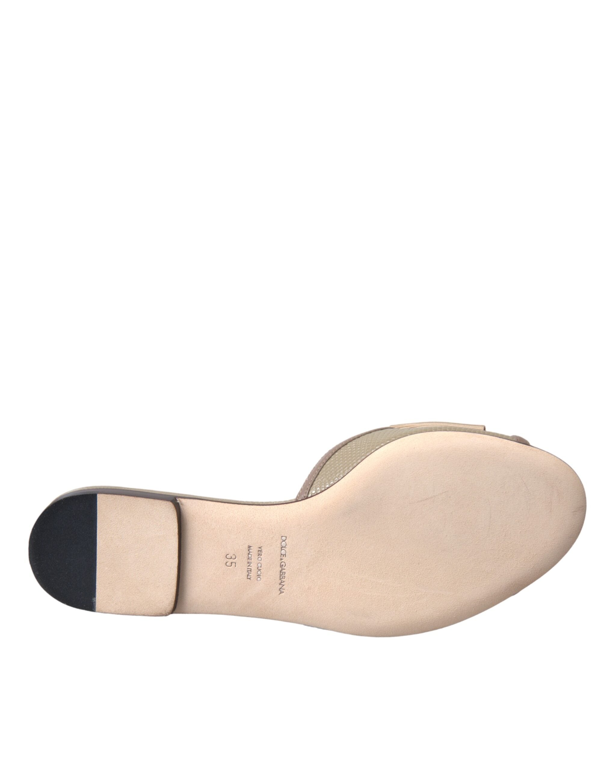 Dolce & Gabbana Beige Logo Pearl Flats Sandals Slides Women's Shoes
