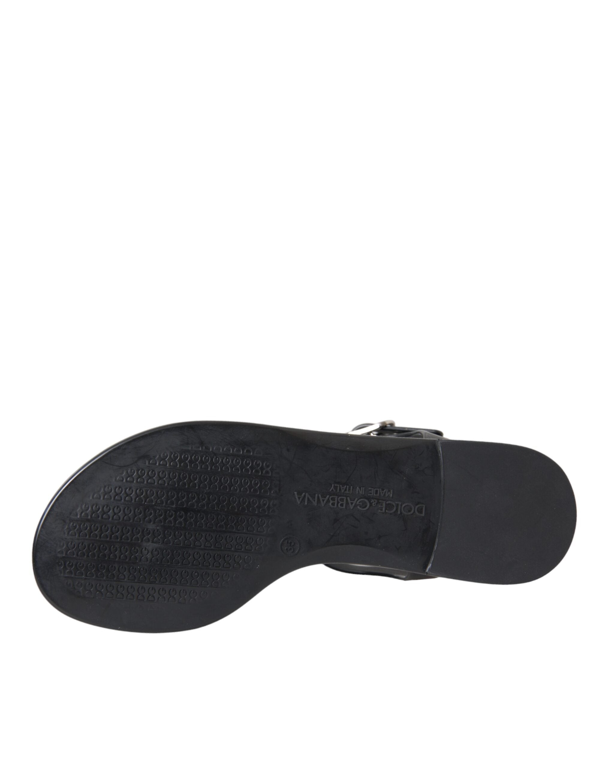 Dolce & Gabbana Black Crystal Flats Sandals Flip Flops Women's Shoes