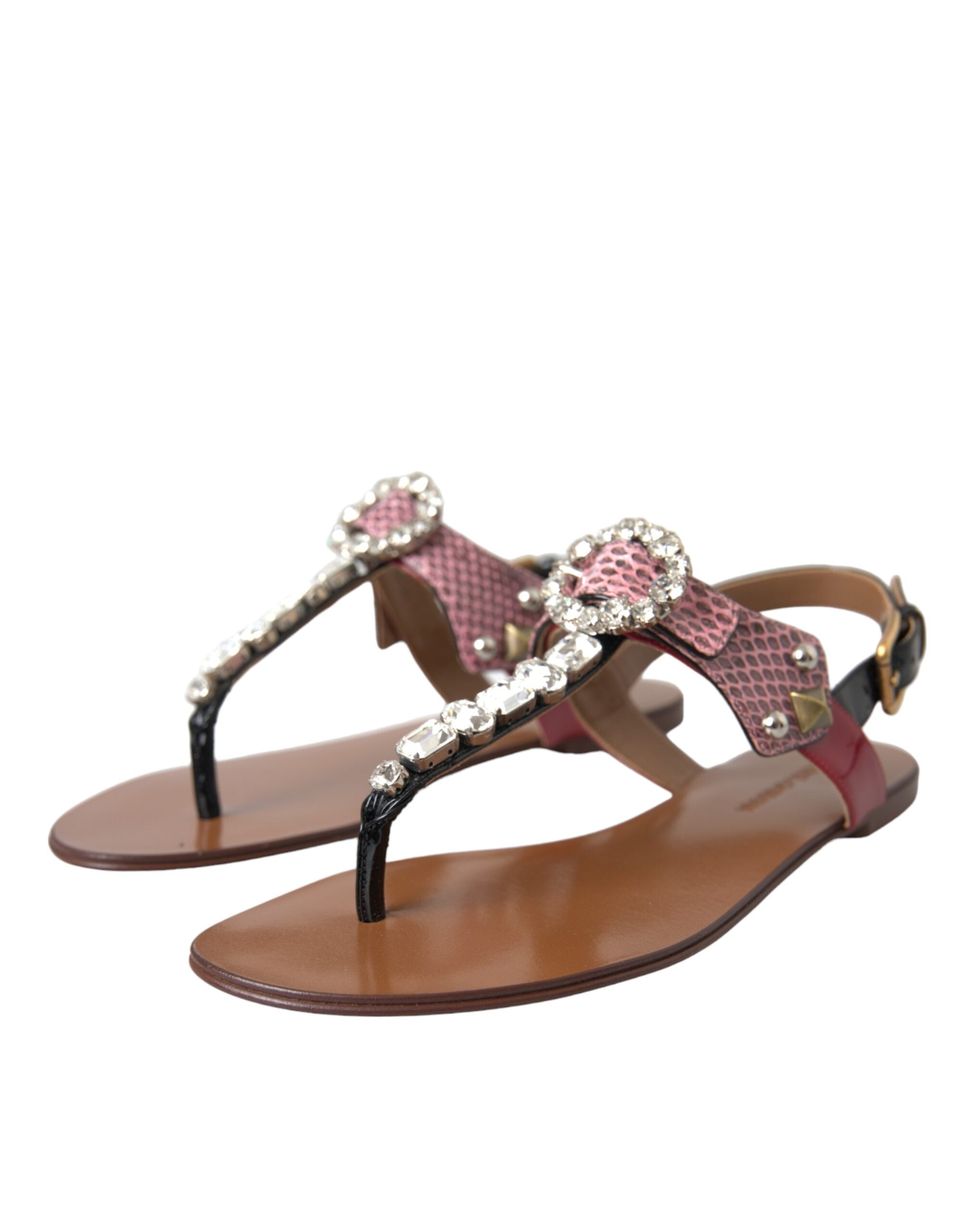 Dolce & Gabbana Multicolor Crystal Sandals Flip Flops Women's Shoes