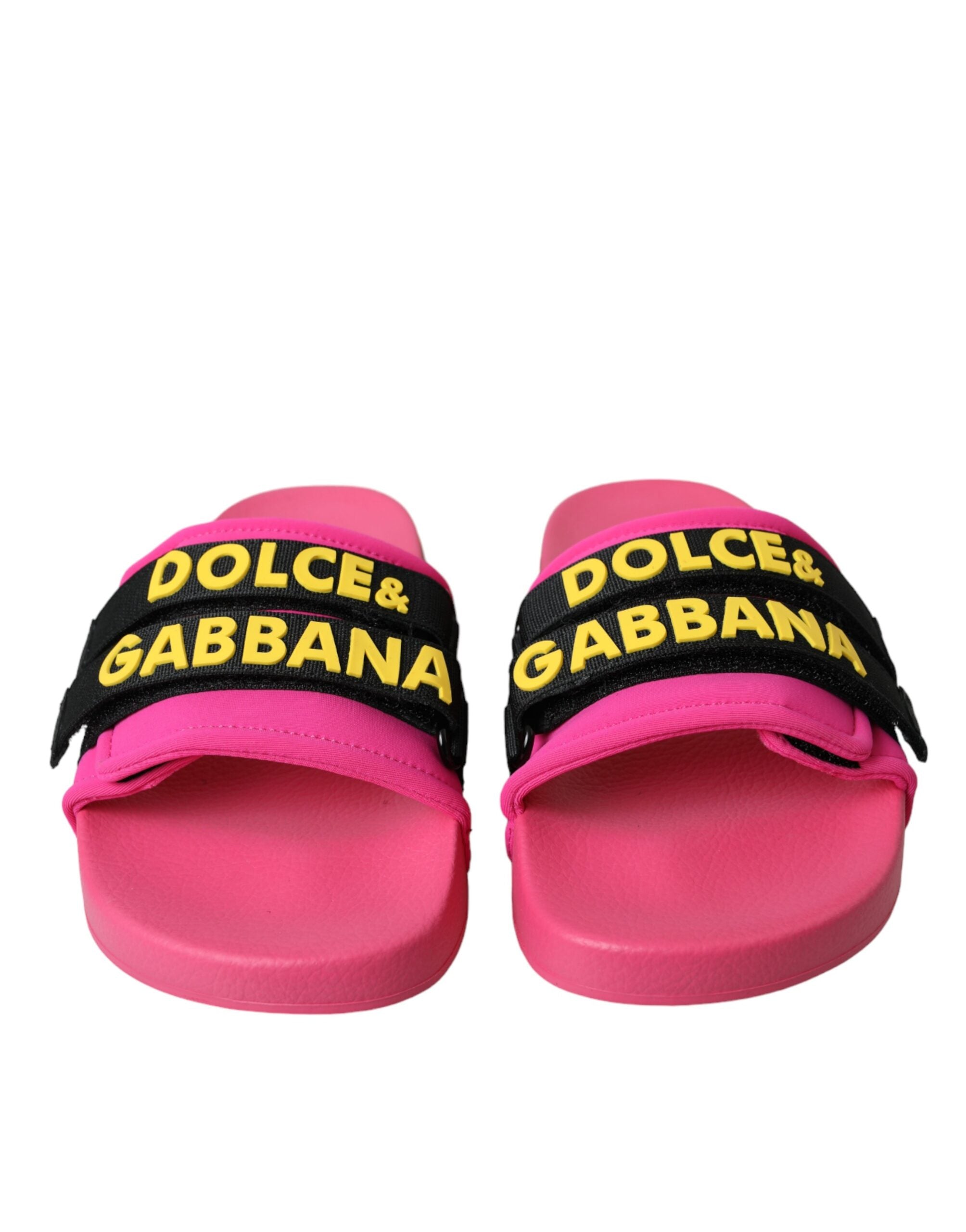Dolce & Gabbana Pink Black Logo Beachwear Flats Sandals Women's Shoes