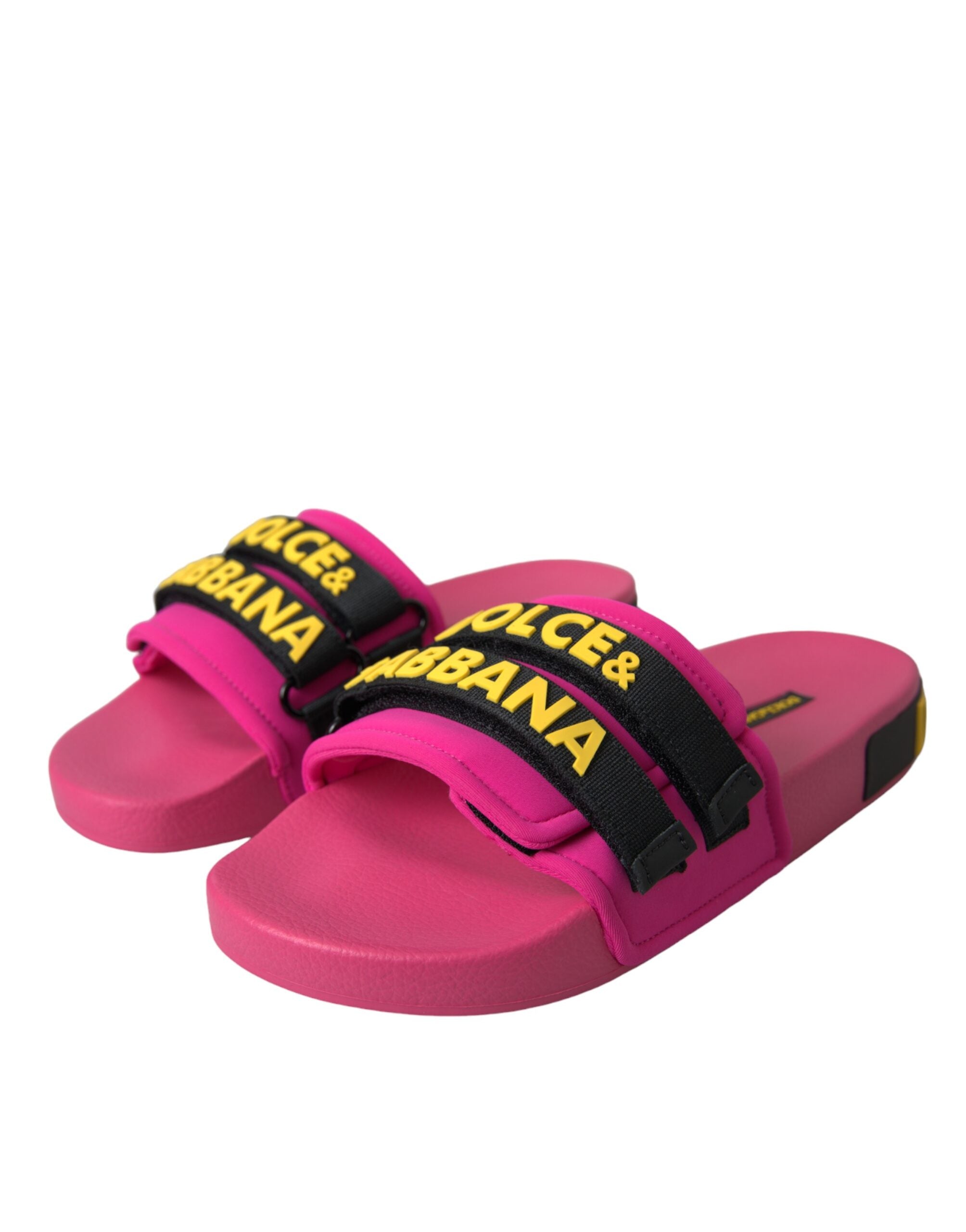 Dolce & Gabbana Pink Black Logo Beachwear Flats Sandals Women's Shoes