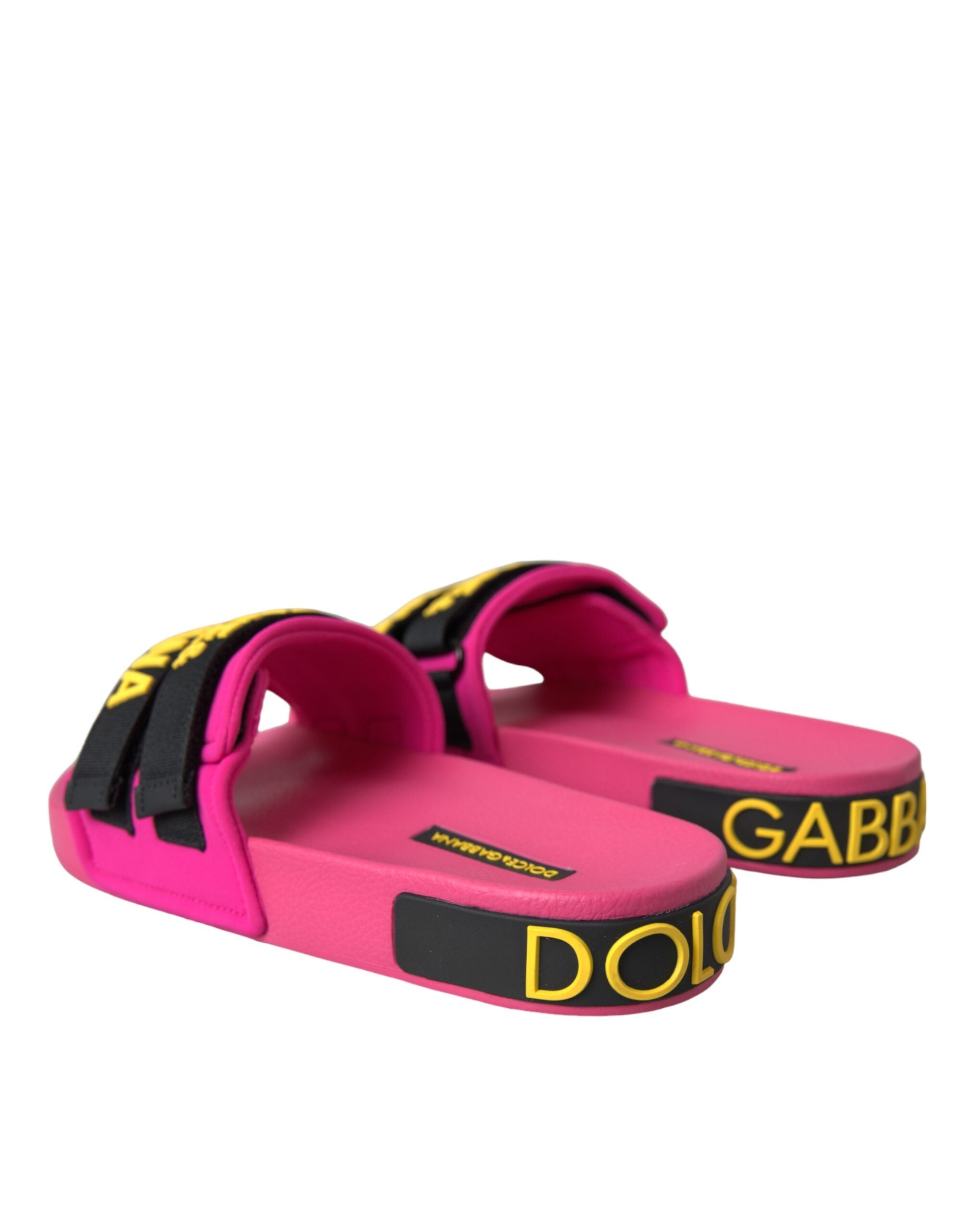 Dolce & Gabbana Pink Black Logo Beachwear Flats Sandals Women's Shoes