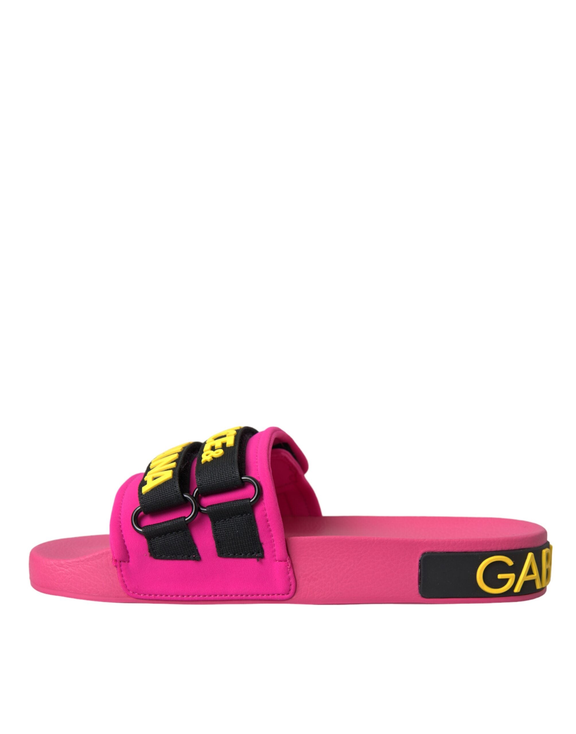 Dolce & Gabbana Pink Black Logo Beachwear Flats Sandals Women's Shoes