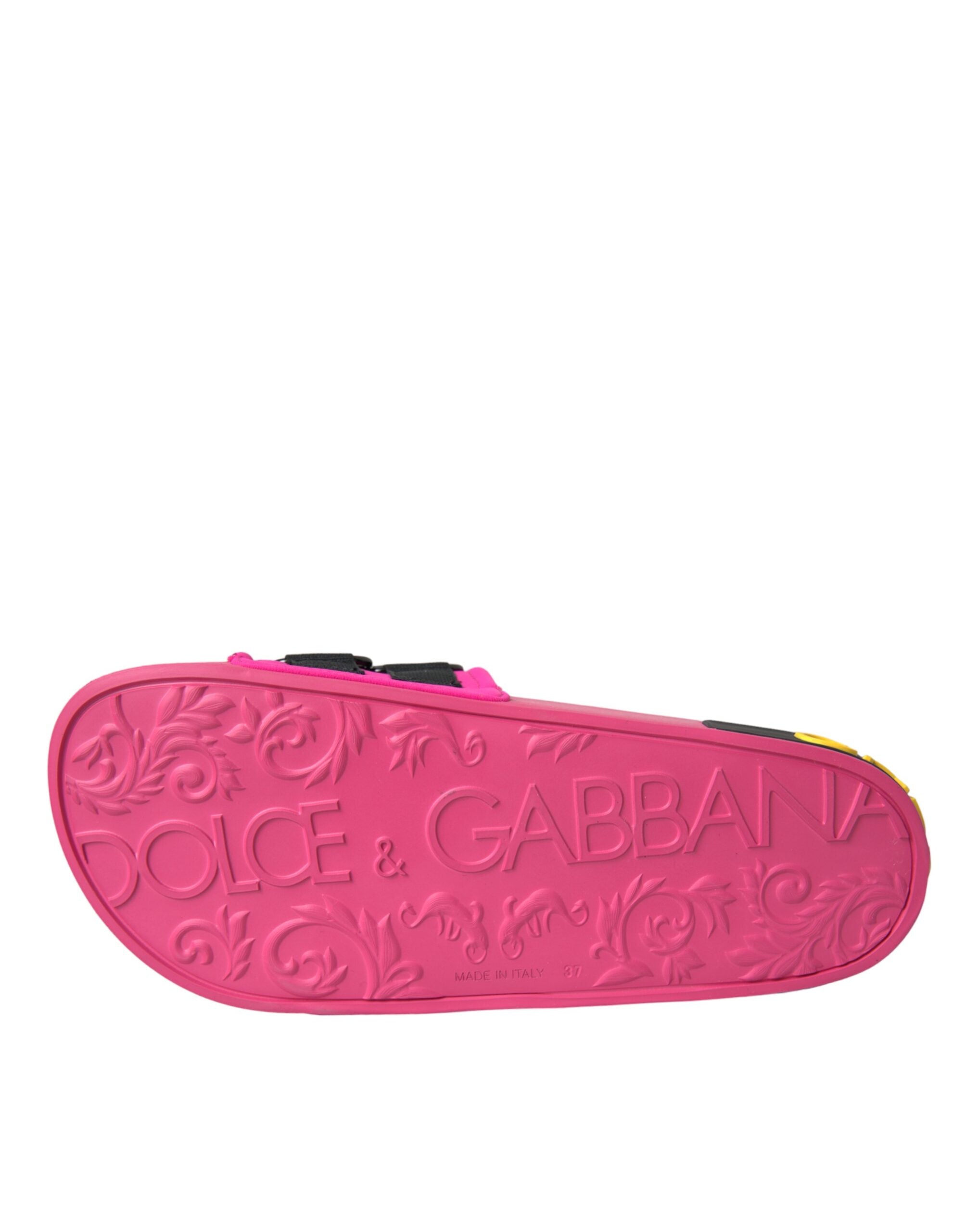 Dolce & Gabbana Pink Black Logo Beachwear Flats Sandals Women's Shoes
