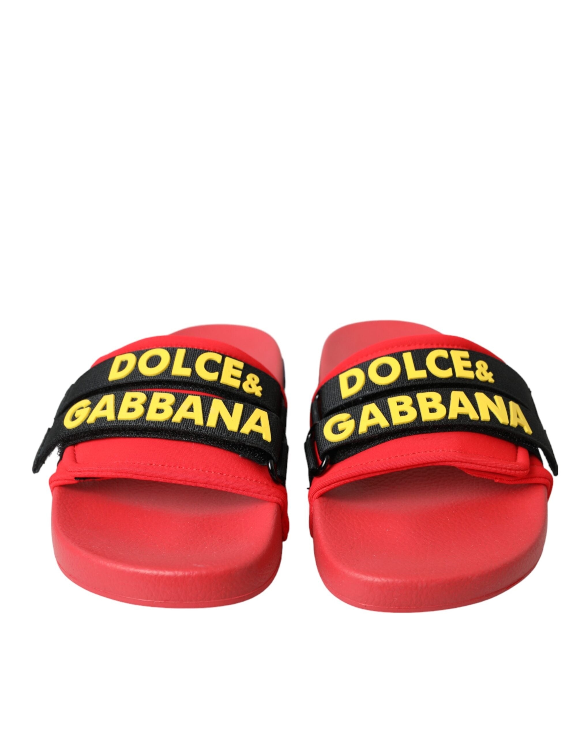 Dolce & Gabbana Red Black Logo Beachwear Flats Sandals Women's Shoes