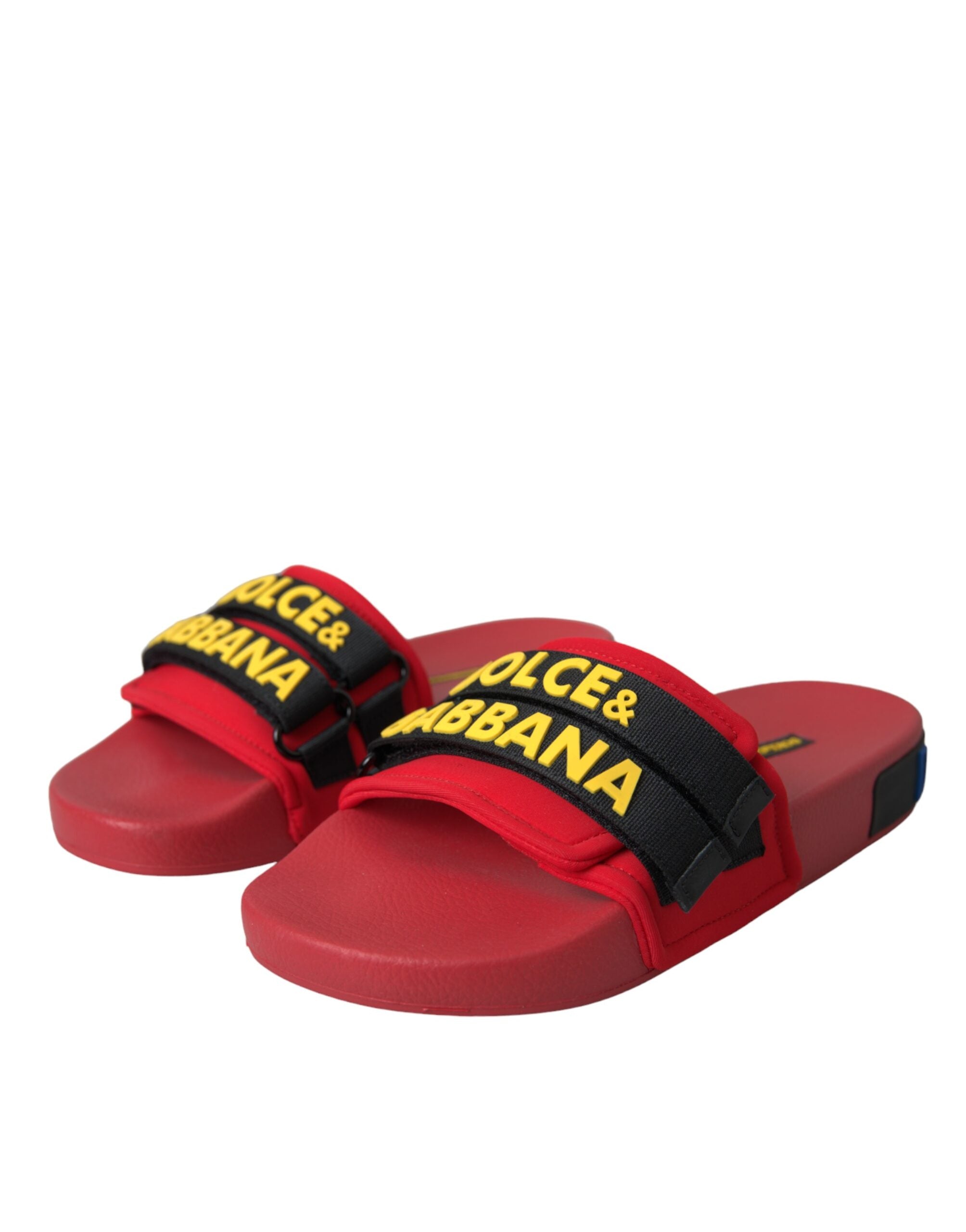 Dolce & Gabbana Red Black Logo Beachwear Flats Sandals Women's Shoes