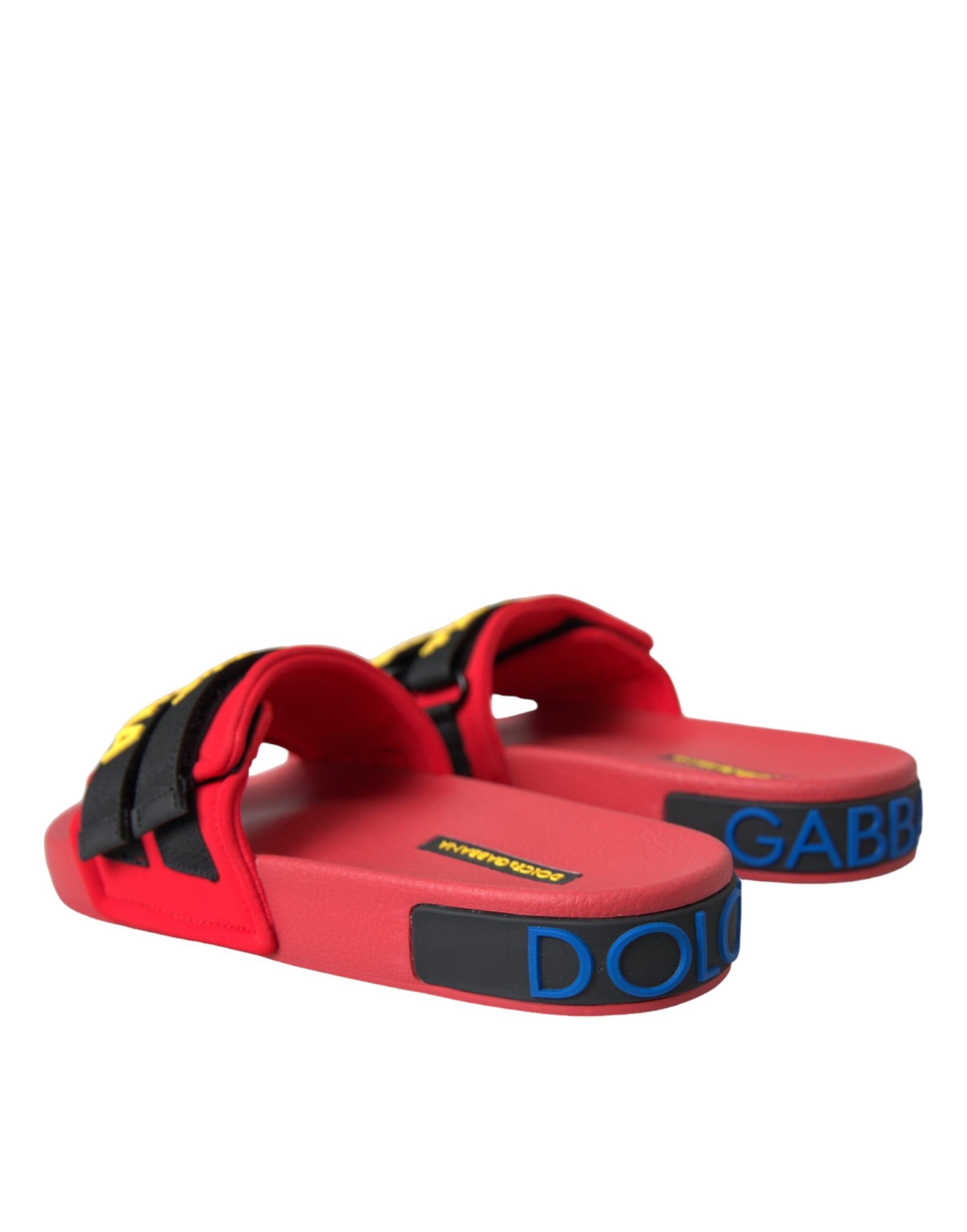 Dolce & Gabbana Red Black Logo Beachwear Flats Sandals Women's Shoes