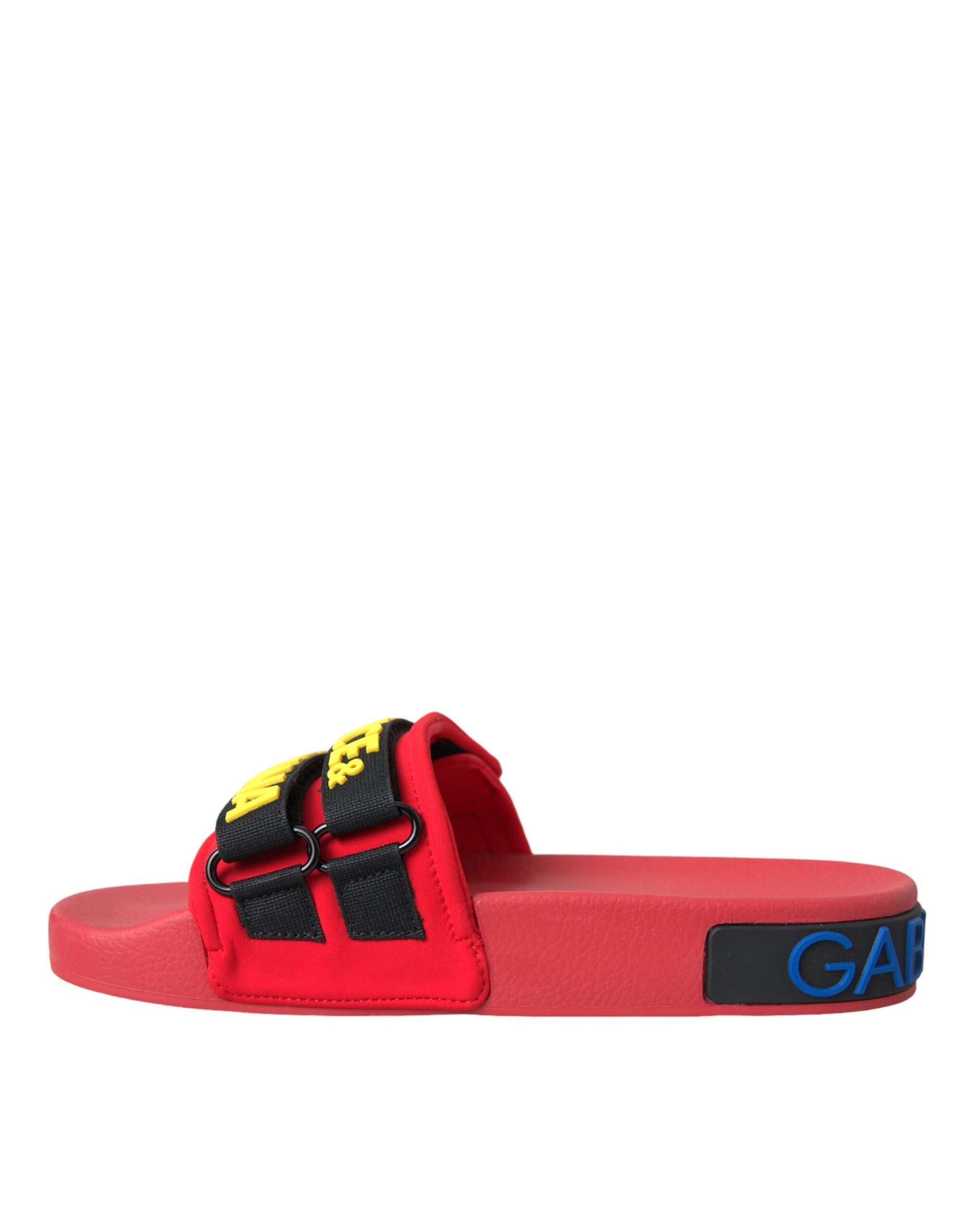 Dolce & Gabbana Red Black Logo Beachwear Flats Sandals Women's Shoes